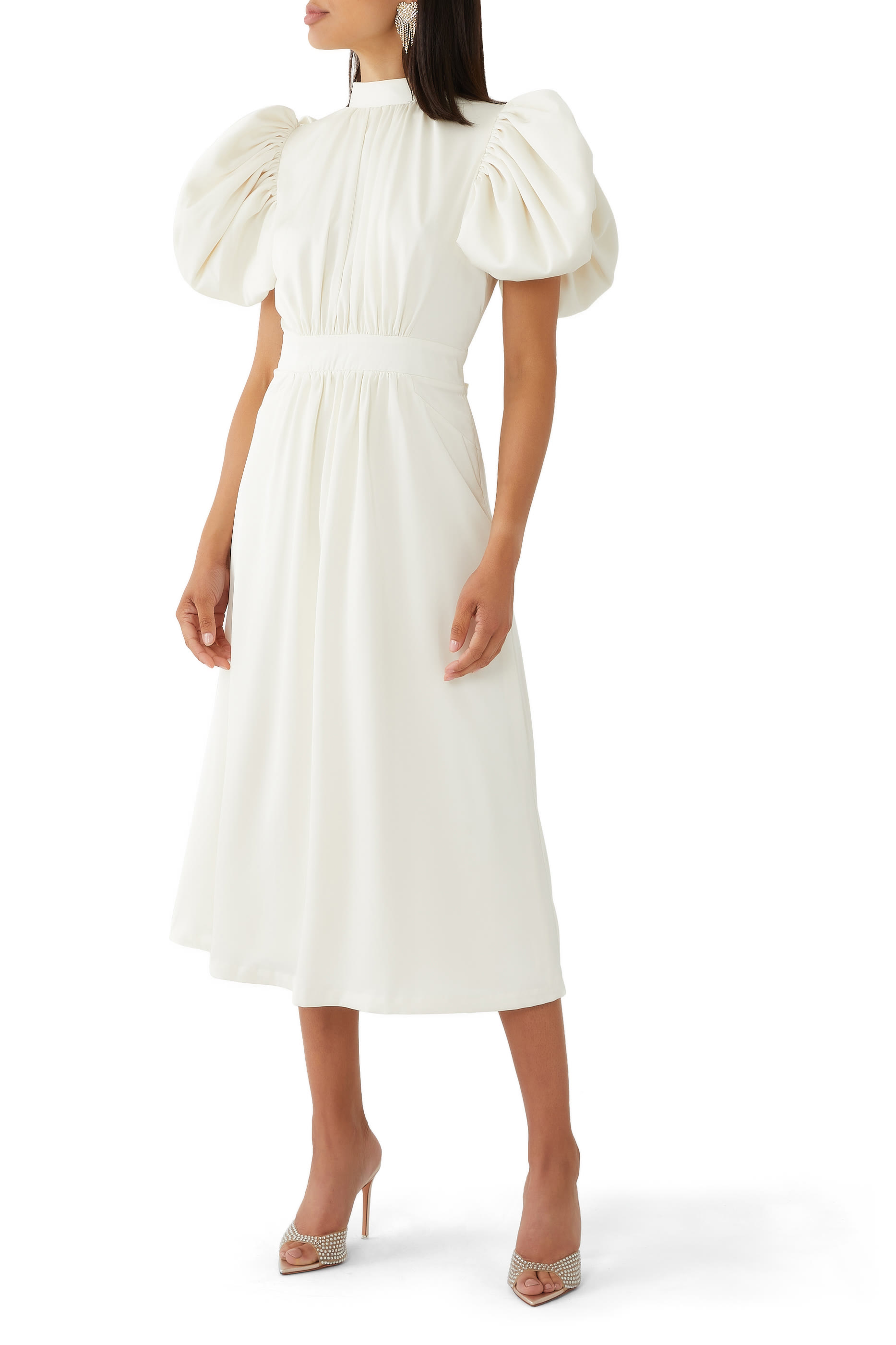 Satin Puff Midi Dress