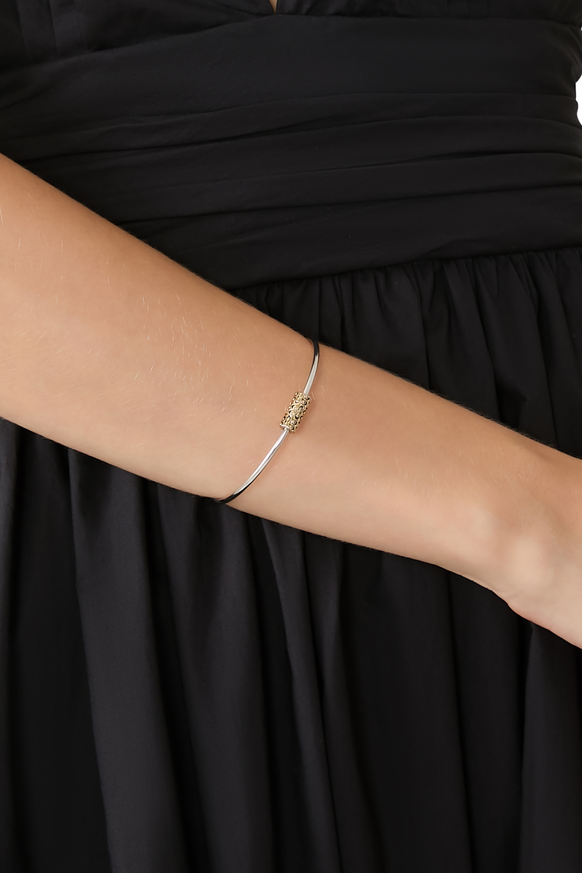 Quilted Signature Bead Cuff, Plated Brass & Cubic Zirconia