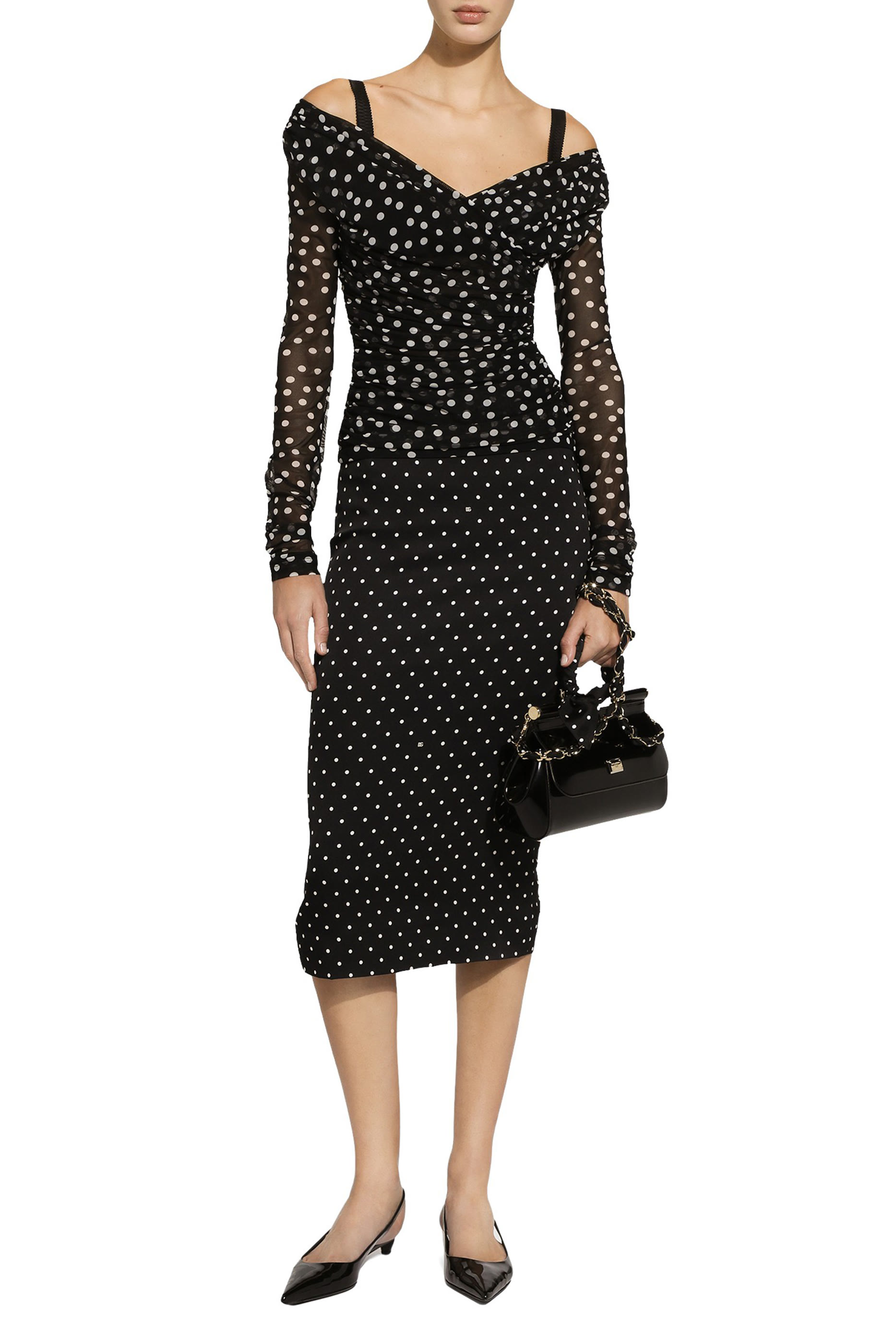 Polka-Dot Tulle Top with Wrap-Front Neckline