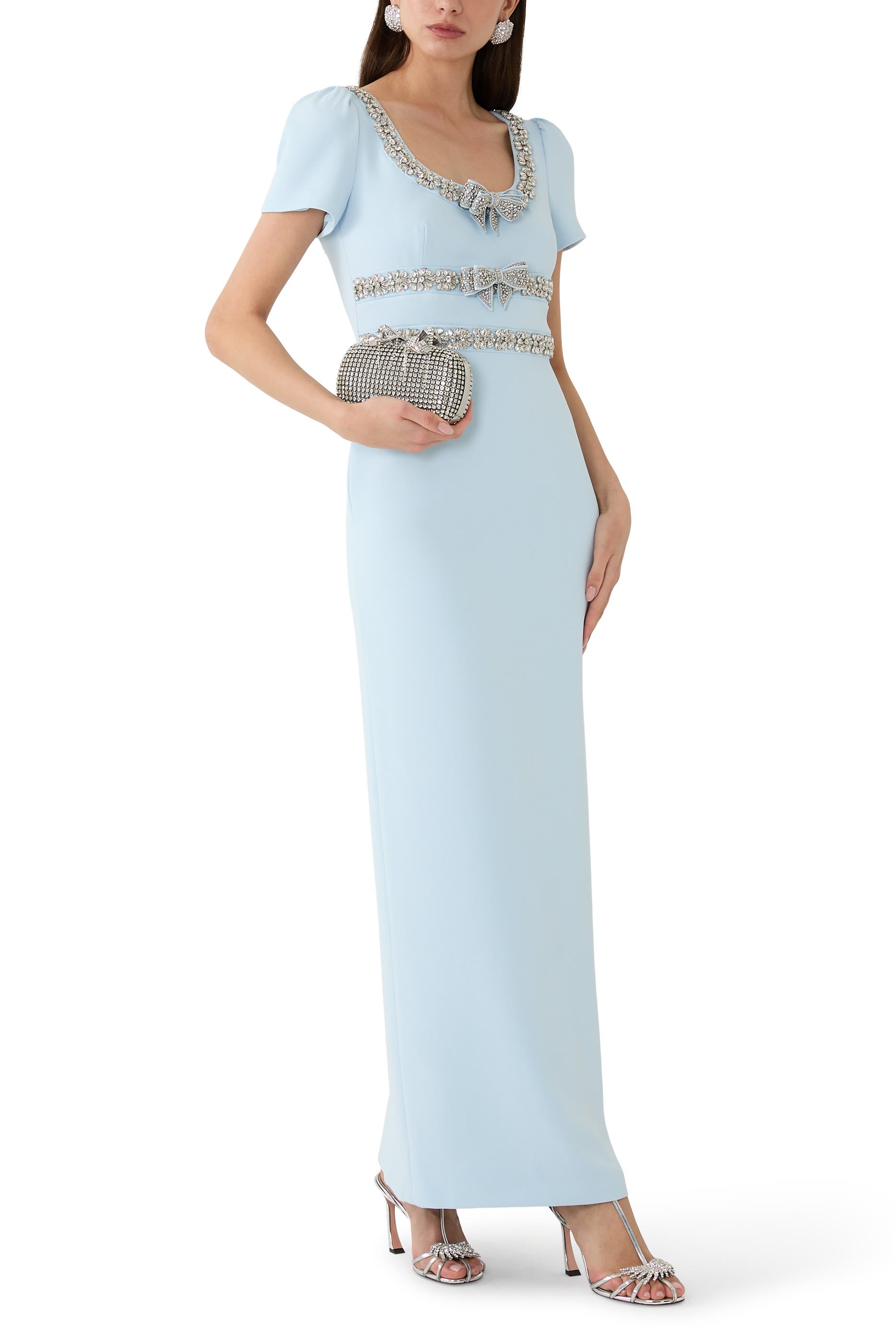 Crepe Embellished Bow Maxi Dress