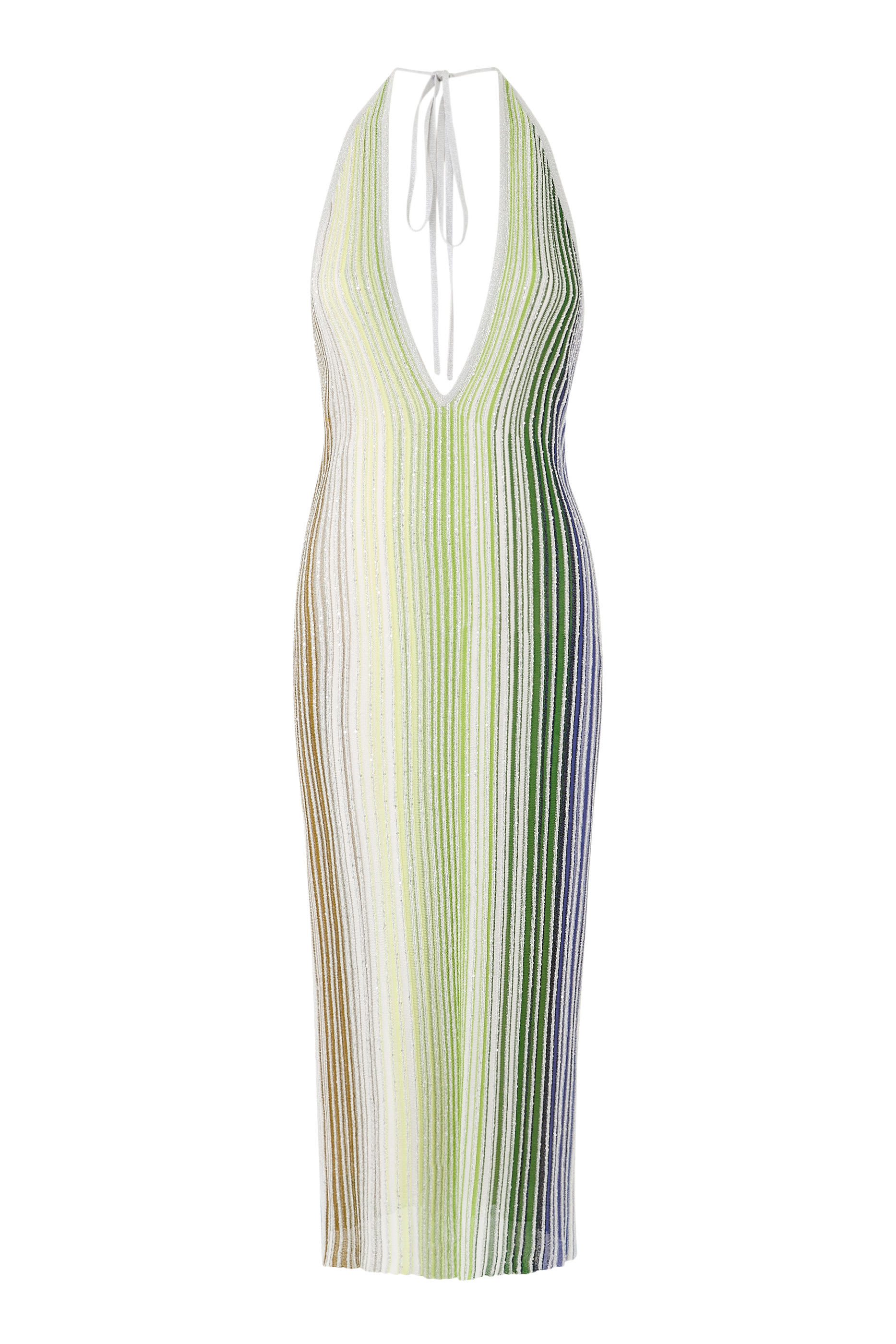 Sequins Striped Partialized V-Neck Midi Dress