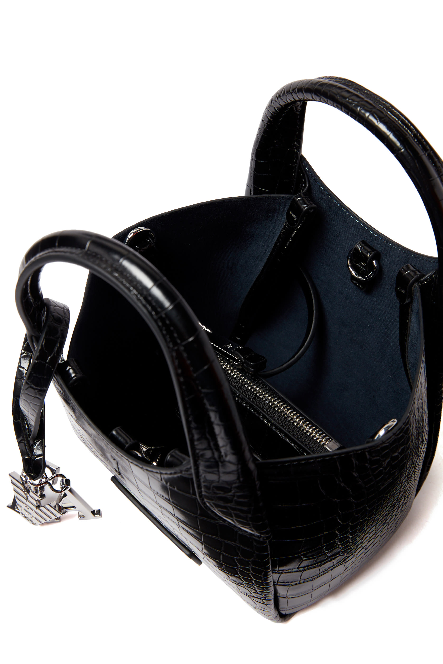 Croc-Embossed Faux Leather Small Shopping Tote Bag