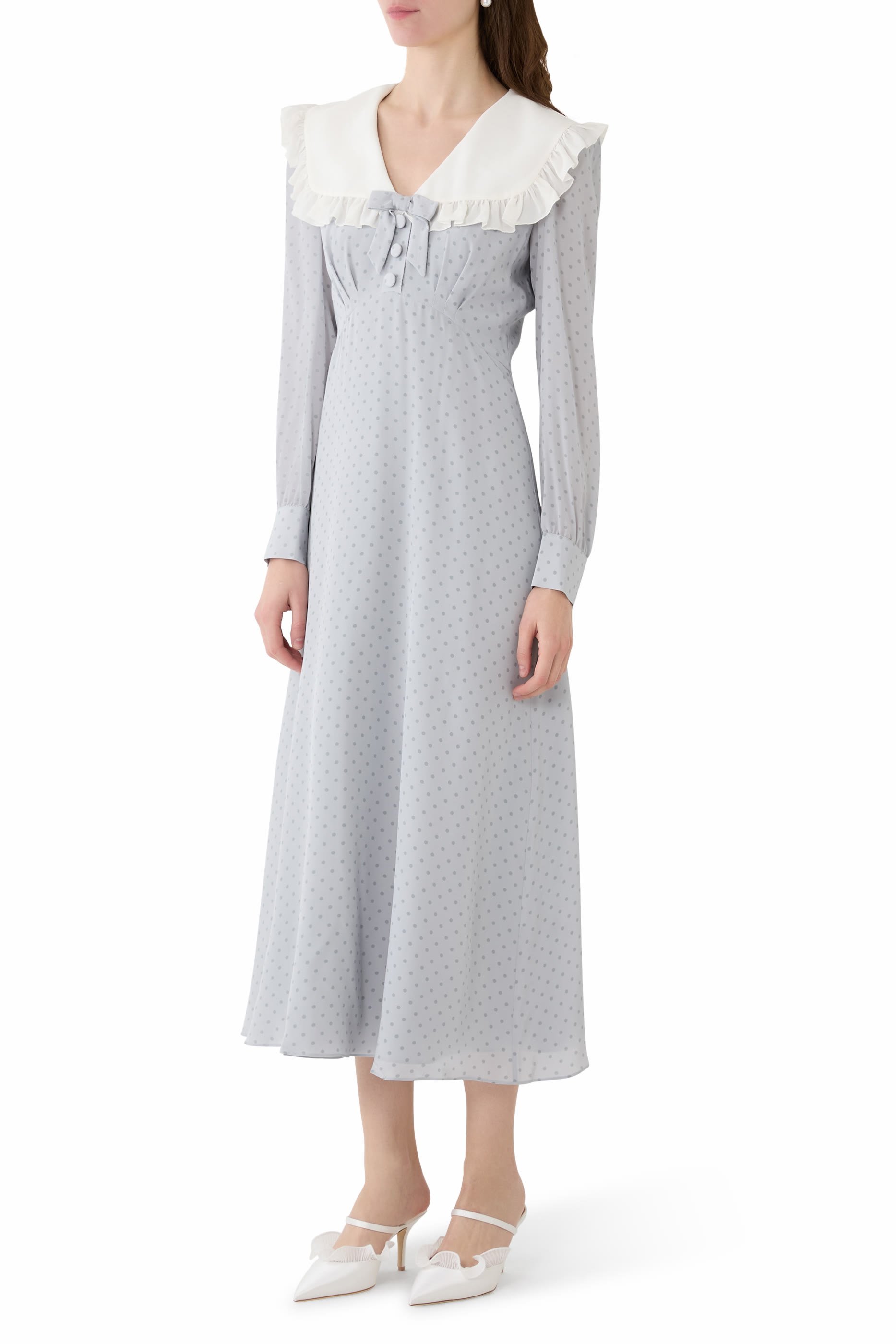 Polka Dot Collar Midi Dress