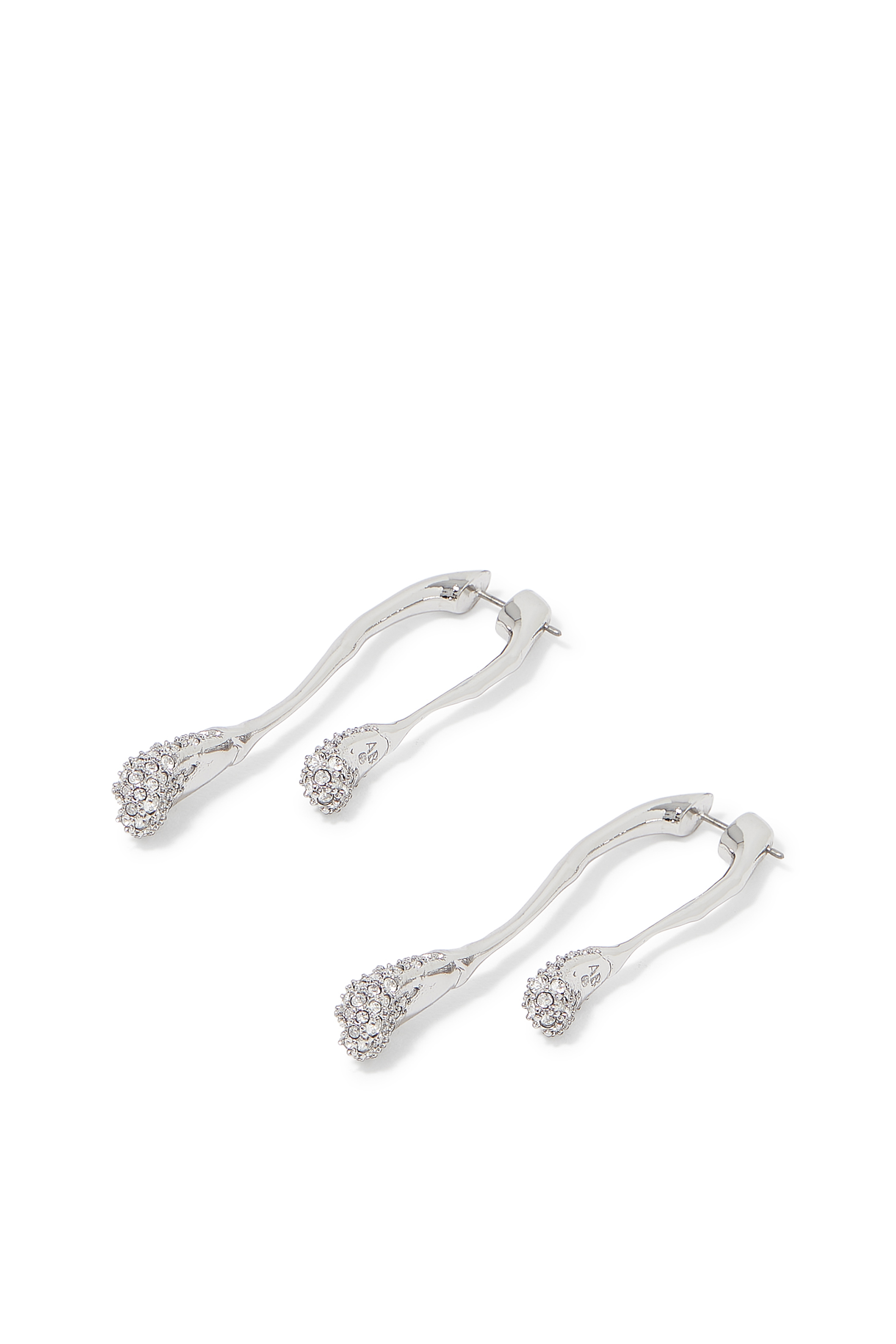Solanales Crystal Front Back Double Drop Earring, Rhodium tone plated brass and Crystal