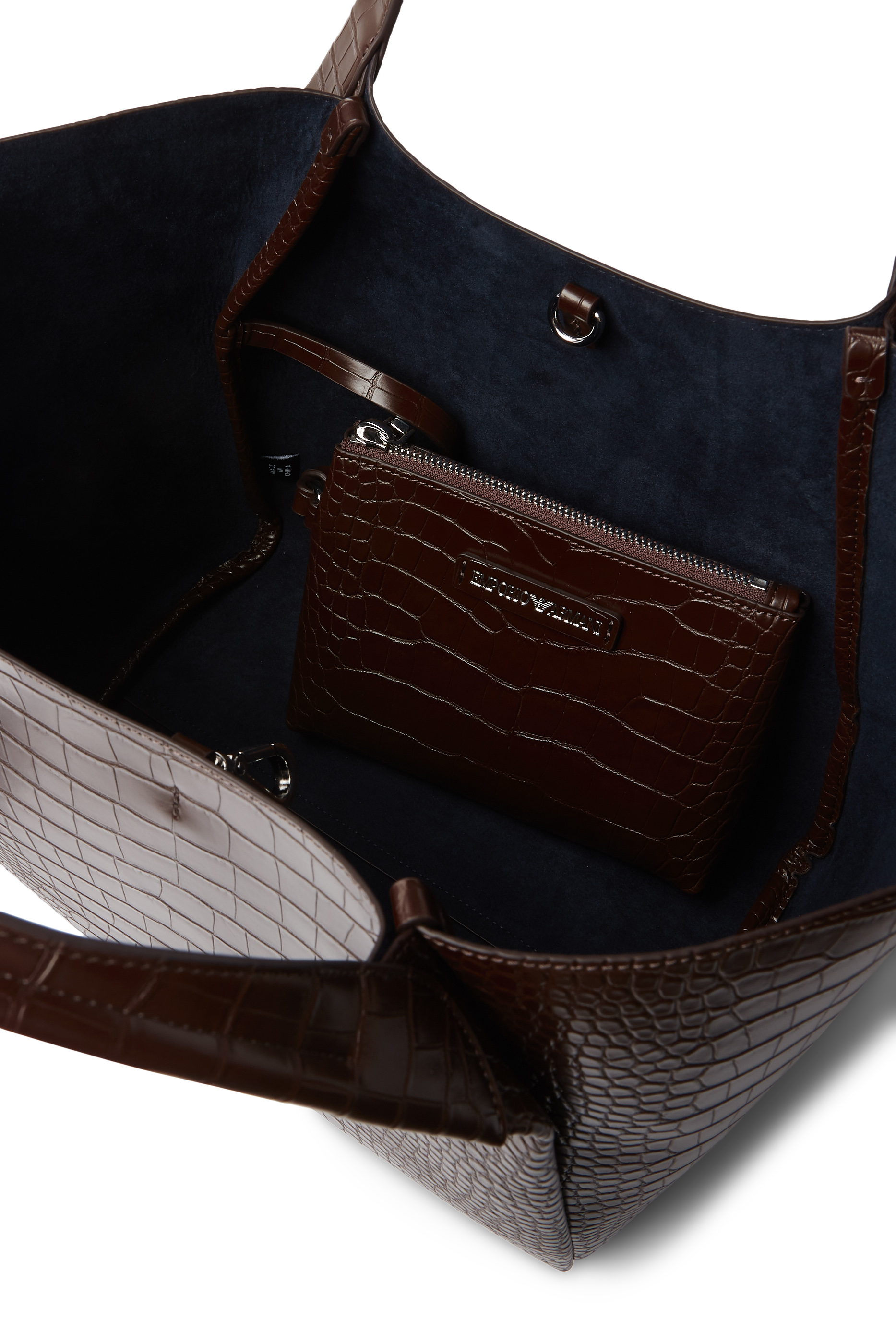 Shopper Bag With Mock-Croc Finish and Logo Charm