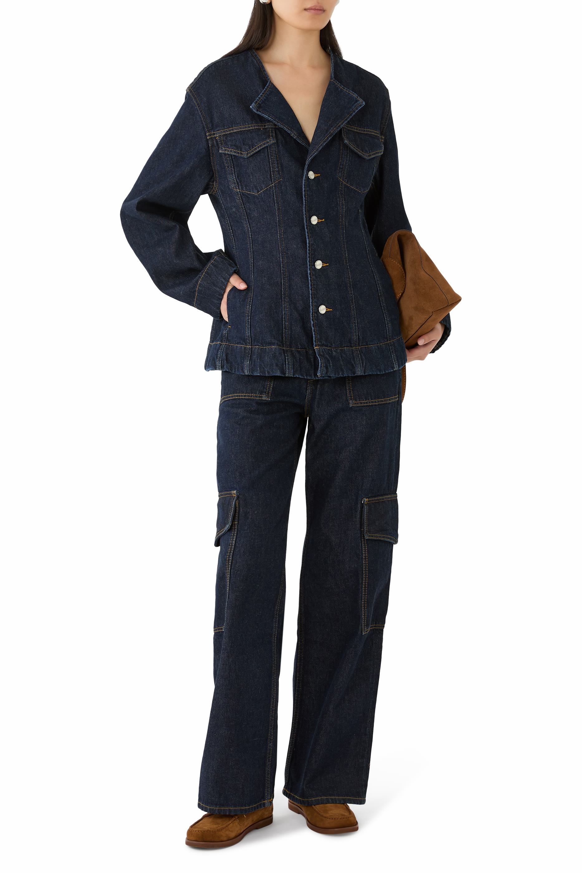 V-Neckline Denim Blazer