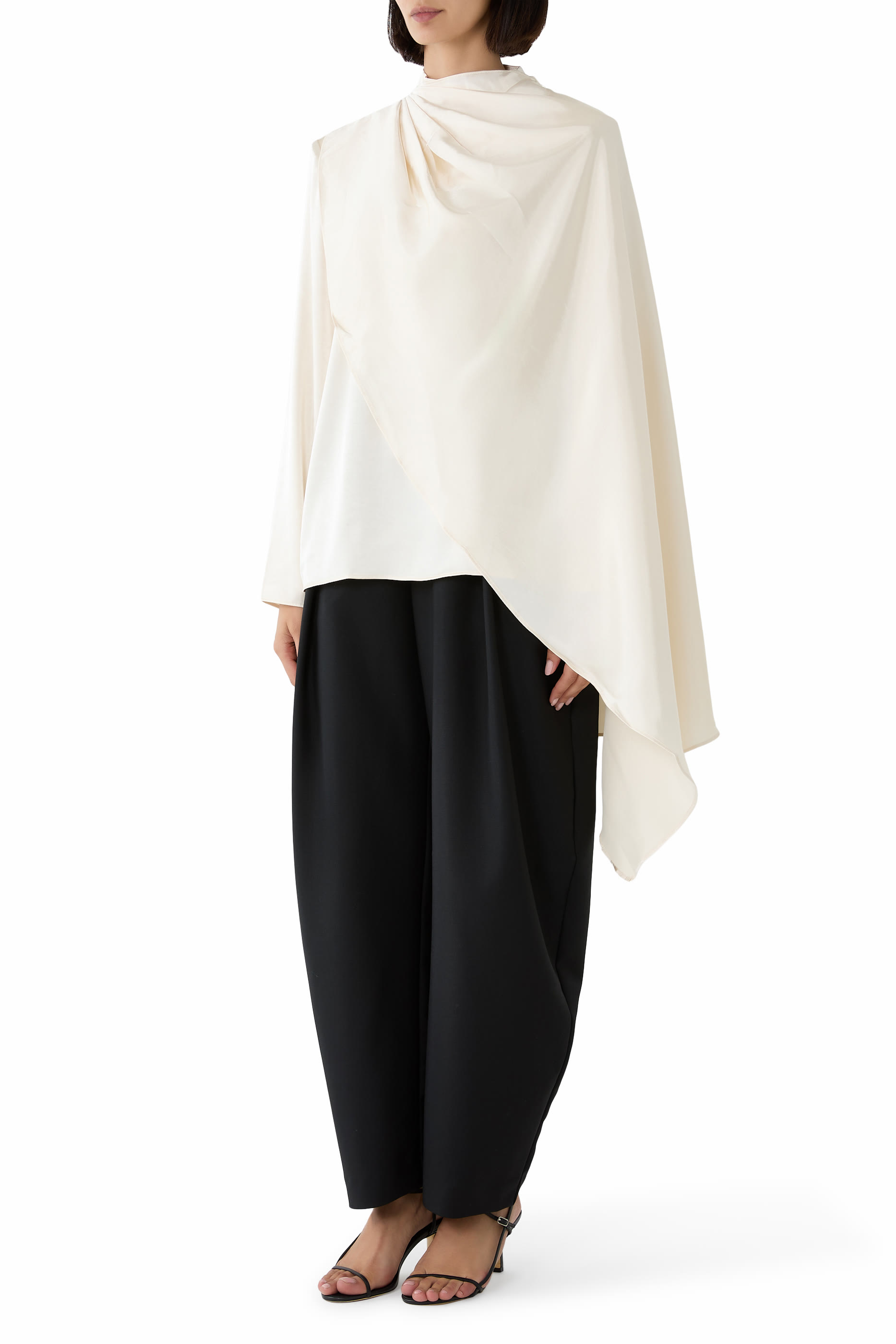 Asymmetric Drape High-Neck Cape Top