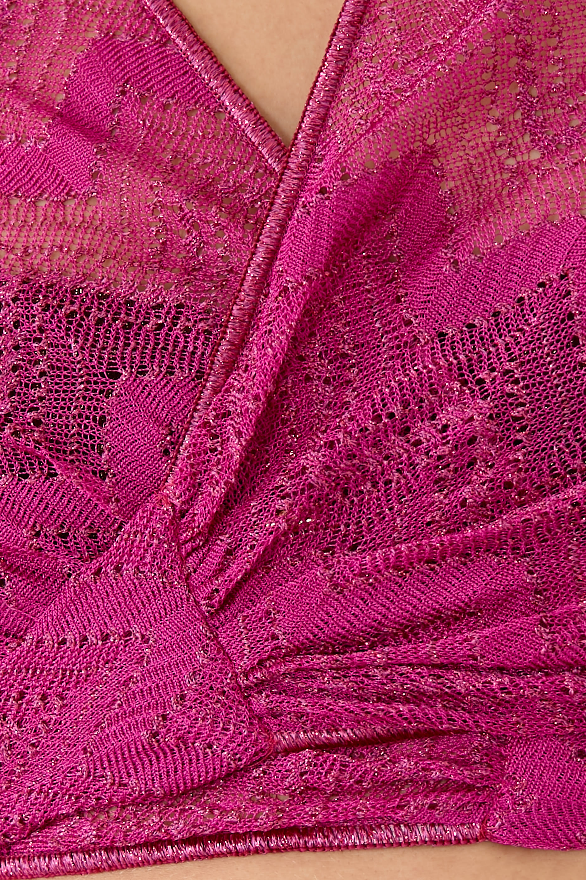 Mare Chevron Lace Raschel Long Sleeve Crop Top