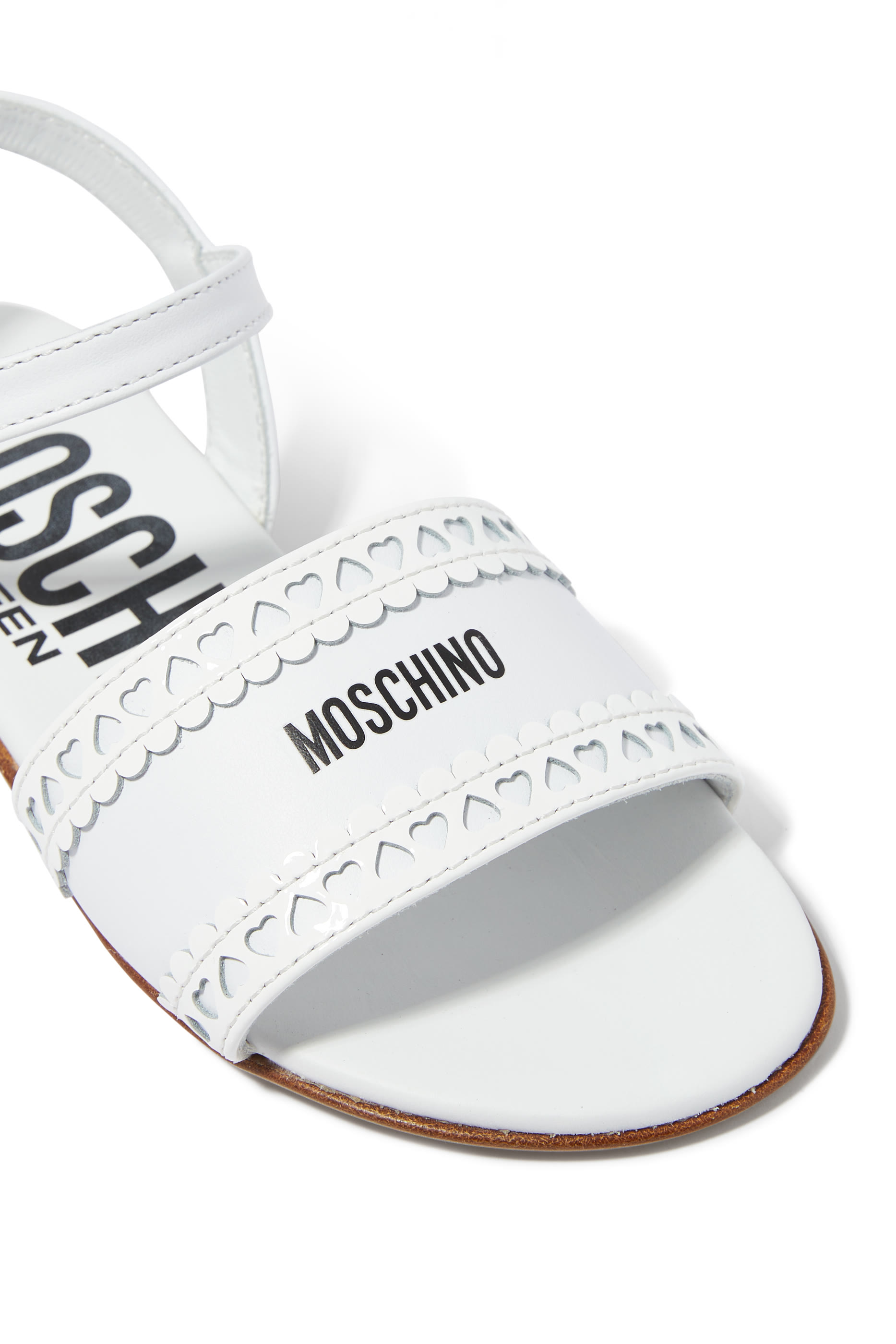 Kids Logo & Heart Details Leather Sandals