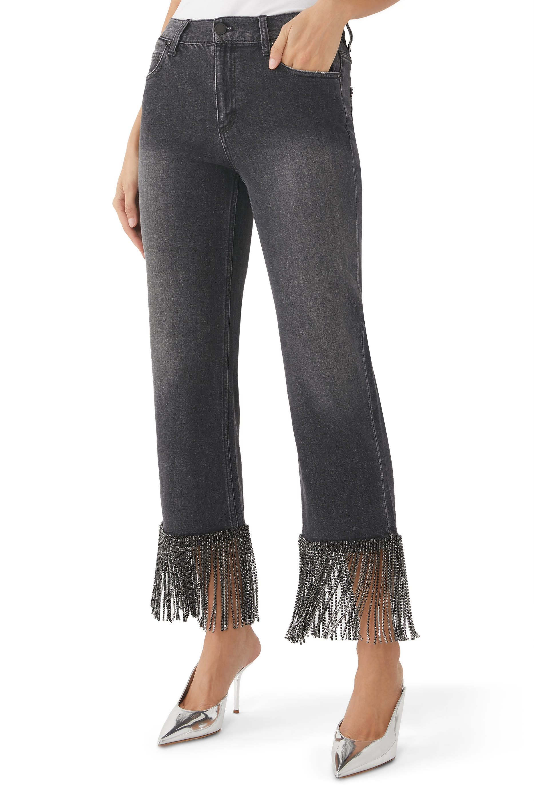 Amazing Crystal Fringe Hem Jeans