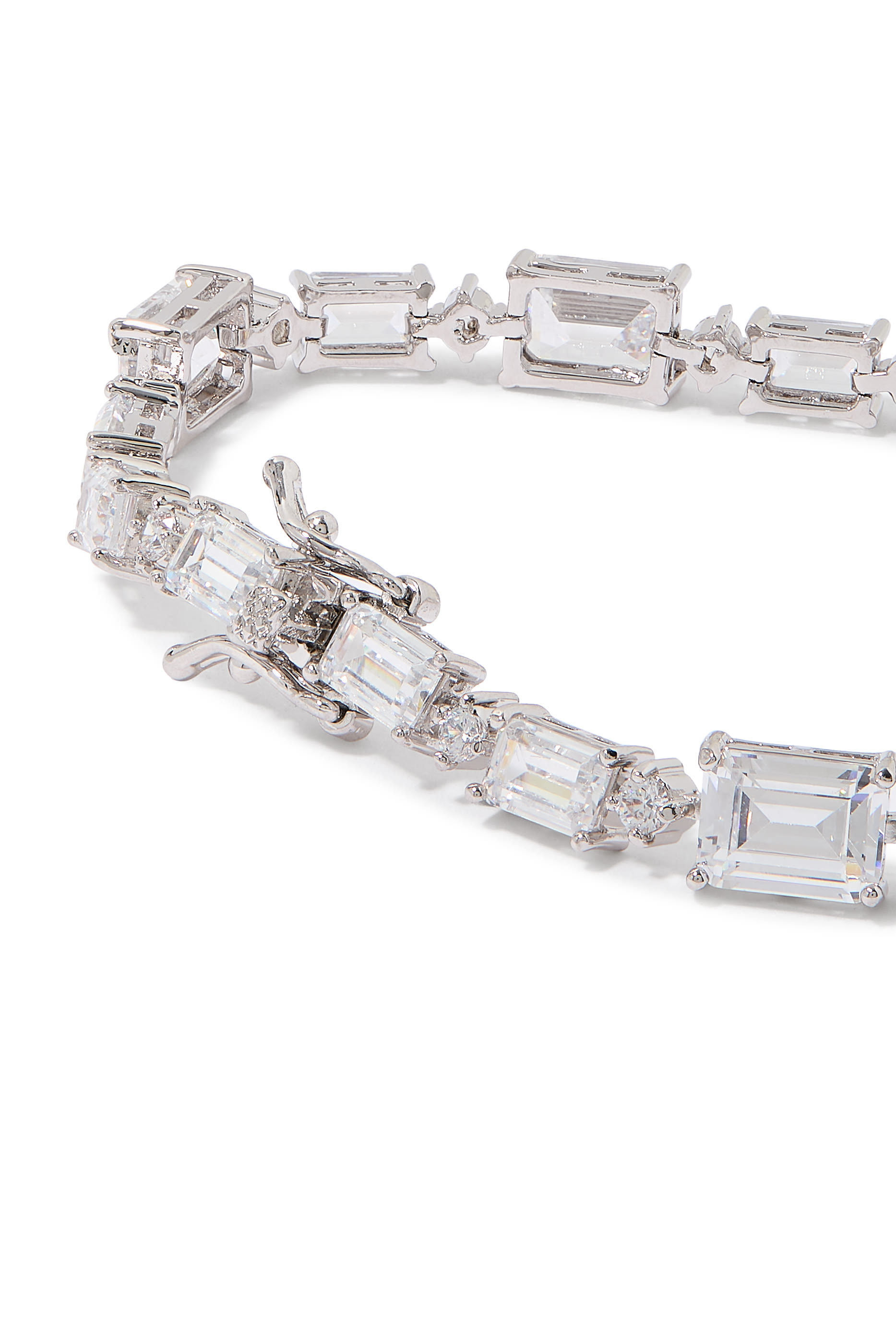  Studded Tennis Bracelet,  Rhodium Plated Brass,  Cubic Zirconia