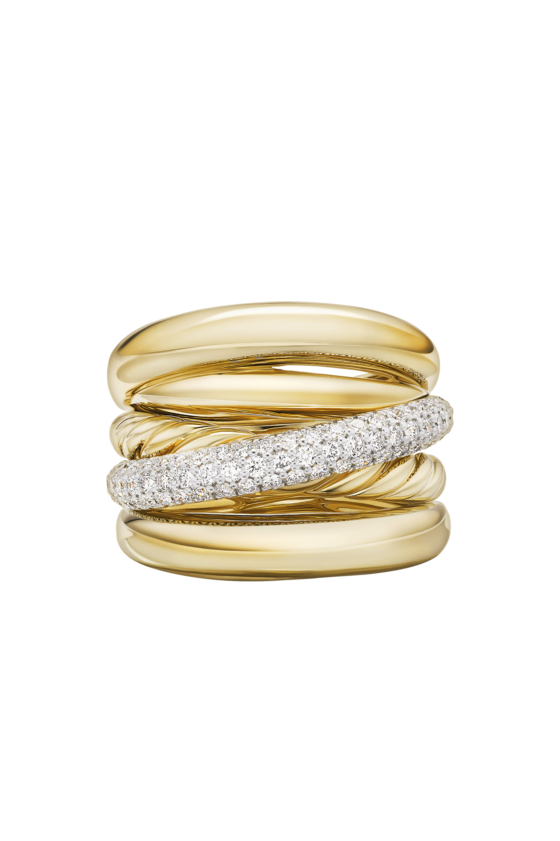 Pav&eacute; Crossover Five Row Ring, 18k Yellow Gold & Diamonds