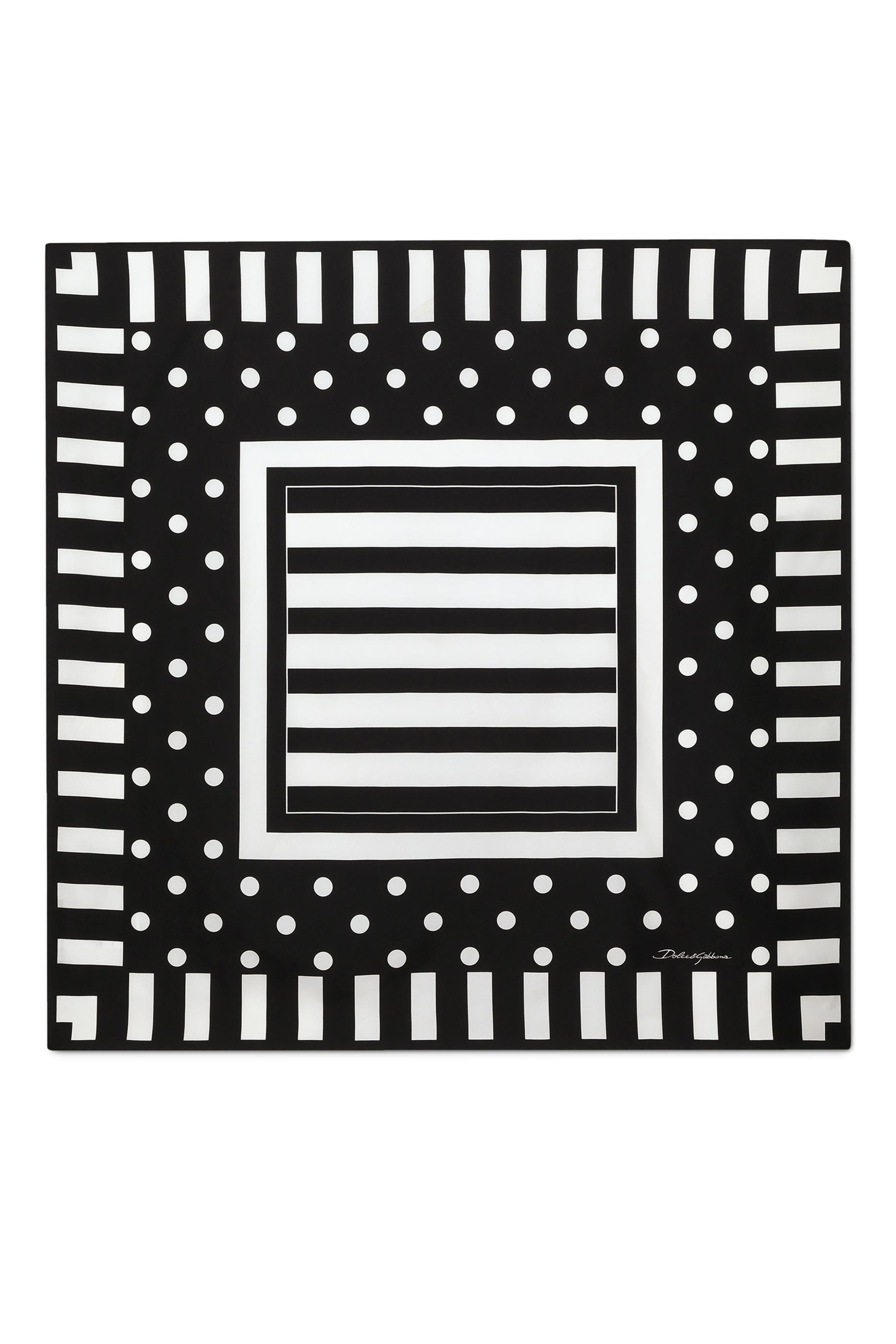 Silk Twill Scarf with Polka-Dot and Striped Print