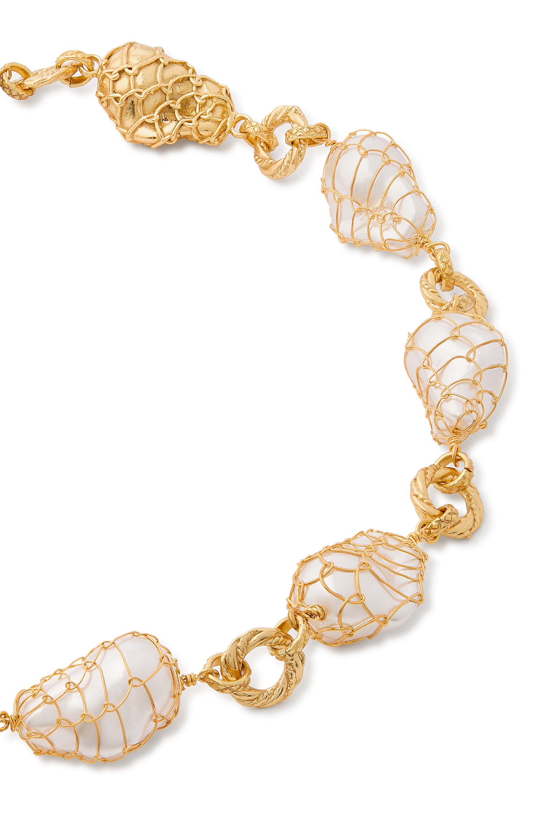  Rainbow Biwa Bis Necklace, Gold-Plated Metal & Pearls 