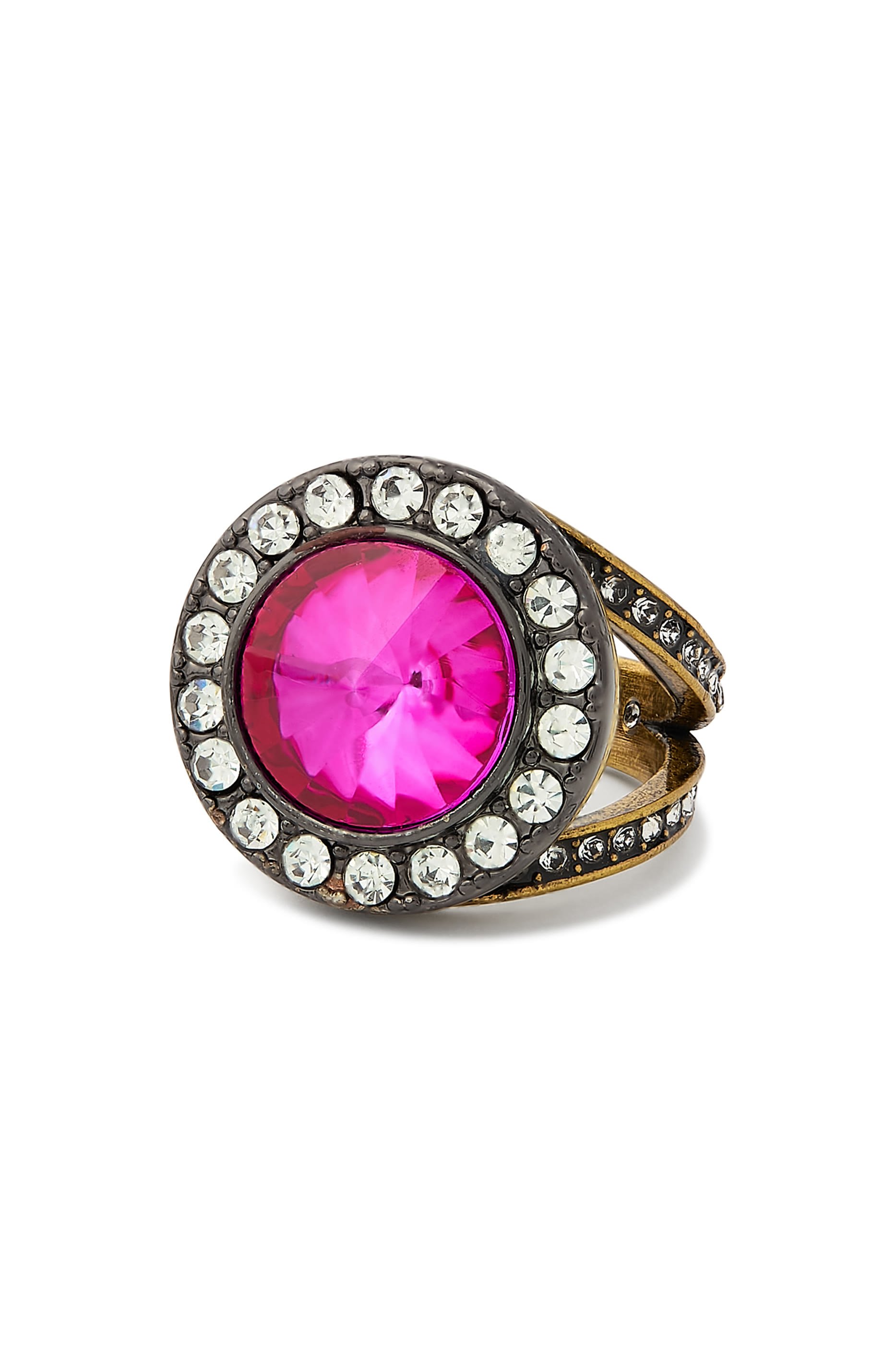 Small Octavia Ring, Brass & Glass, Cubic Zirconia