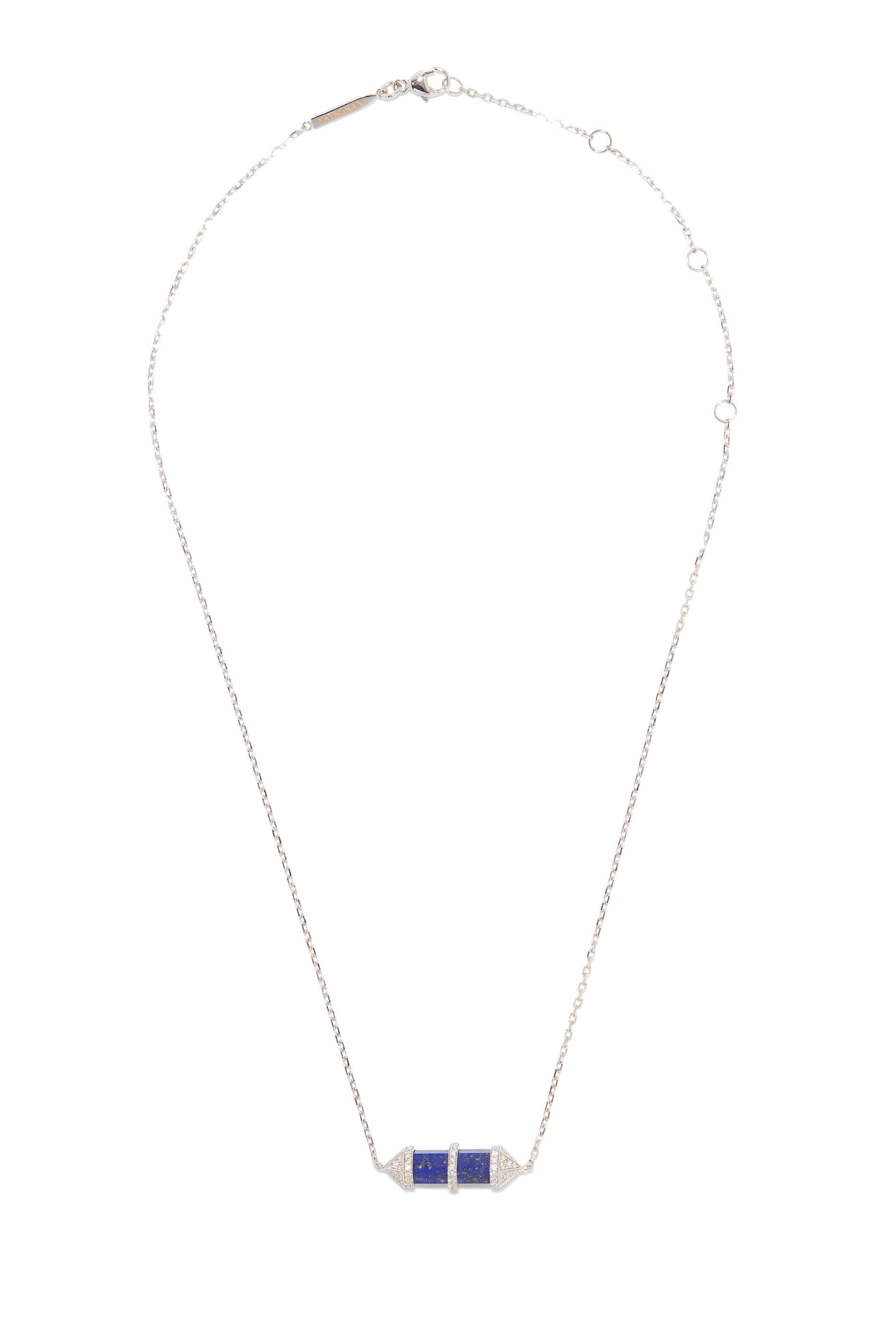 Small Horizontal Chakra Necklace, 18k White Gold with Diamonds & Lapis Lazuli