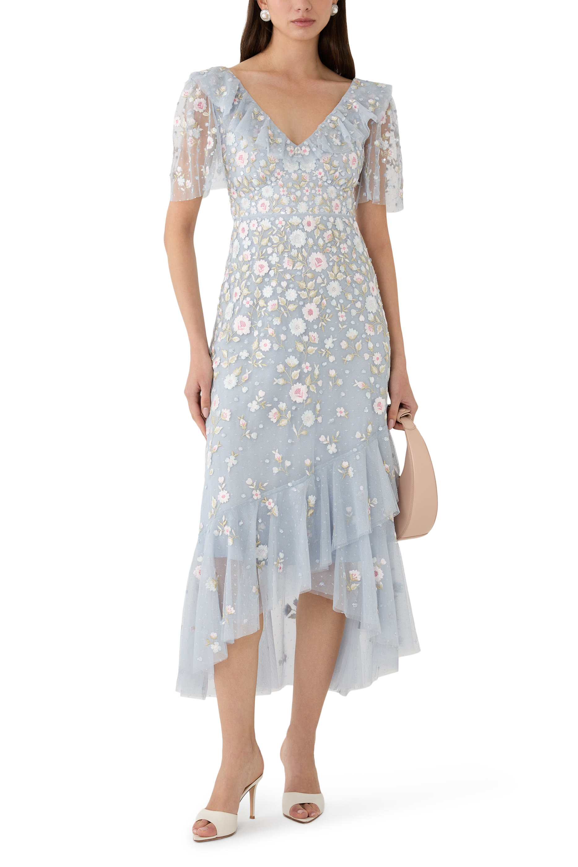 Ethereal Blooms Frill Ankle Gown 