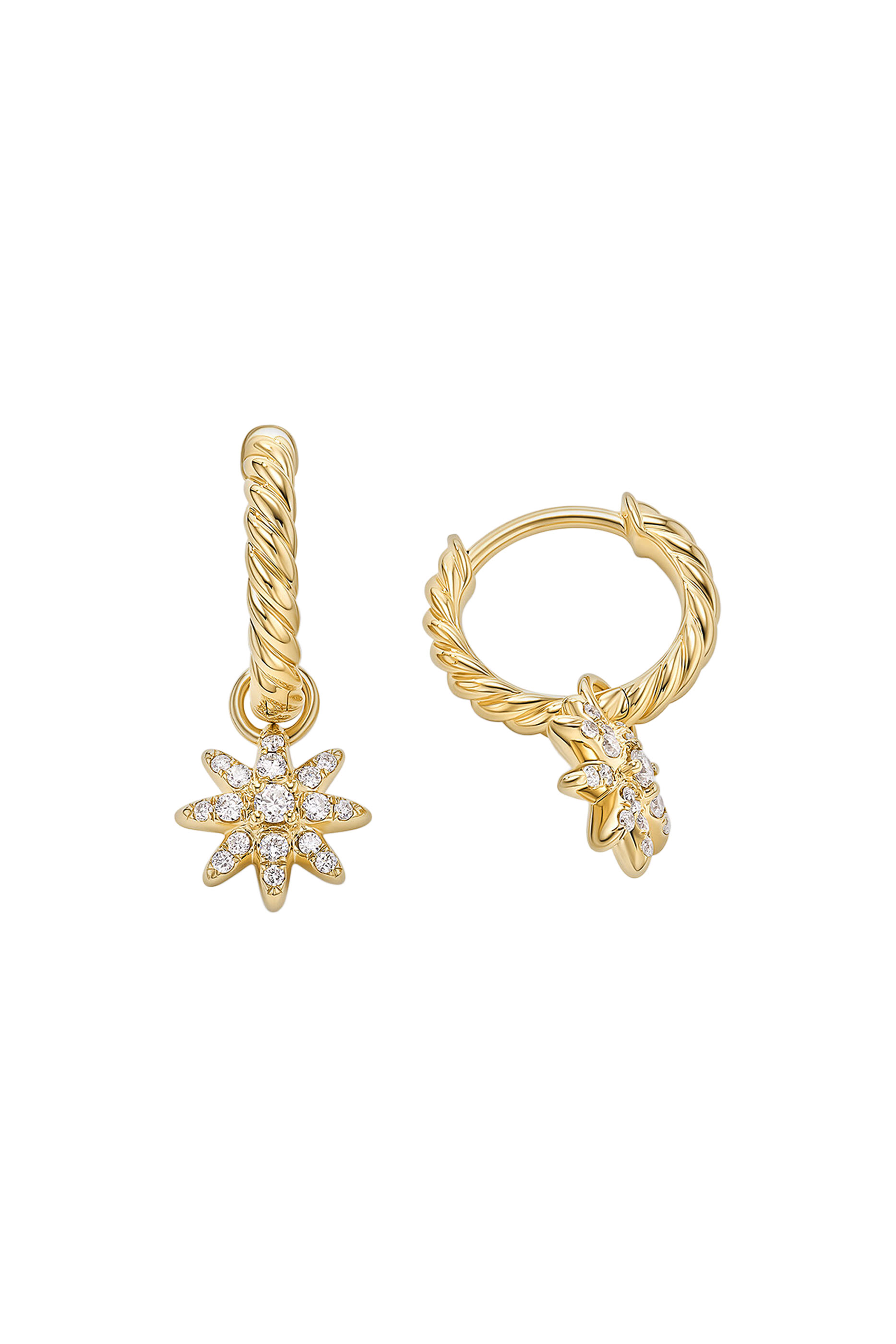 Petite Pave Starburst Drop Earrings, 18K Yellow Gold & Diamonds