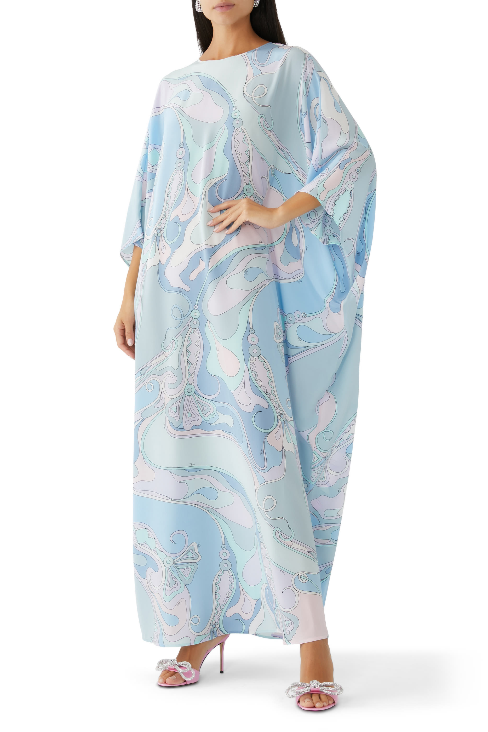 Orchidee-Print Silk Kaftan