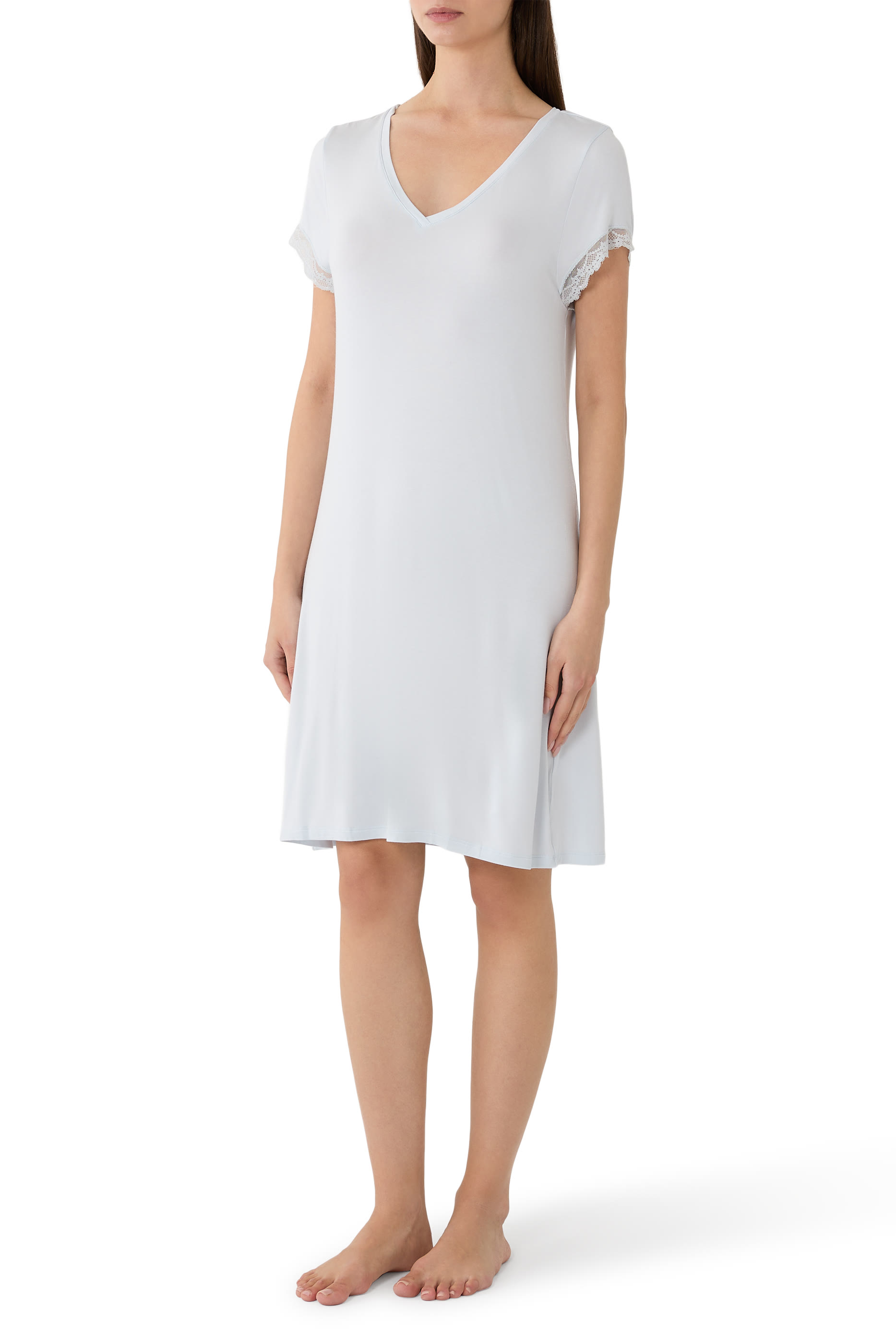 Jersey V-Neck Lace Trim Nightie