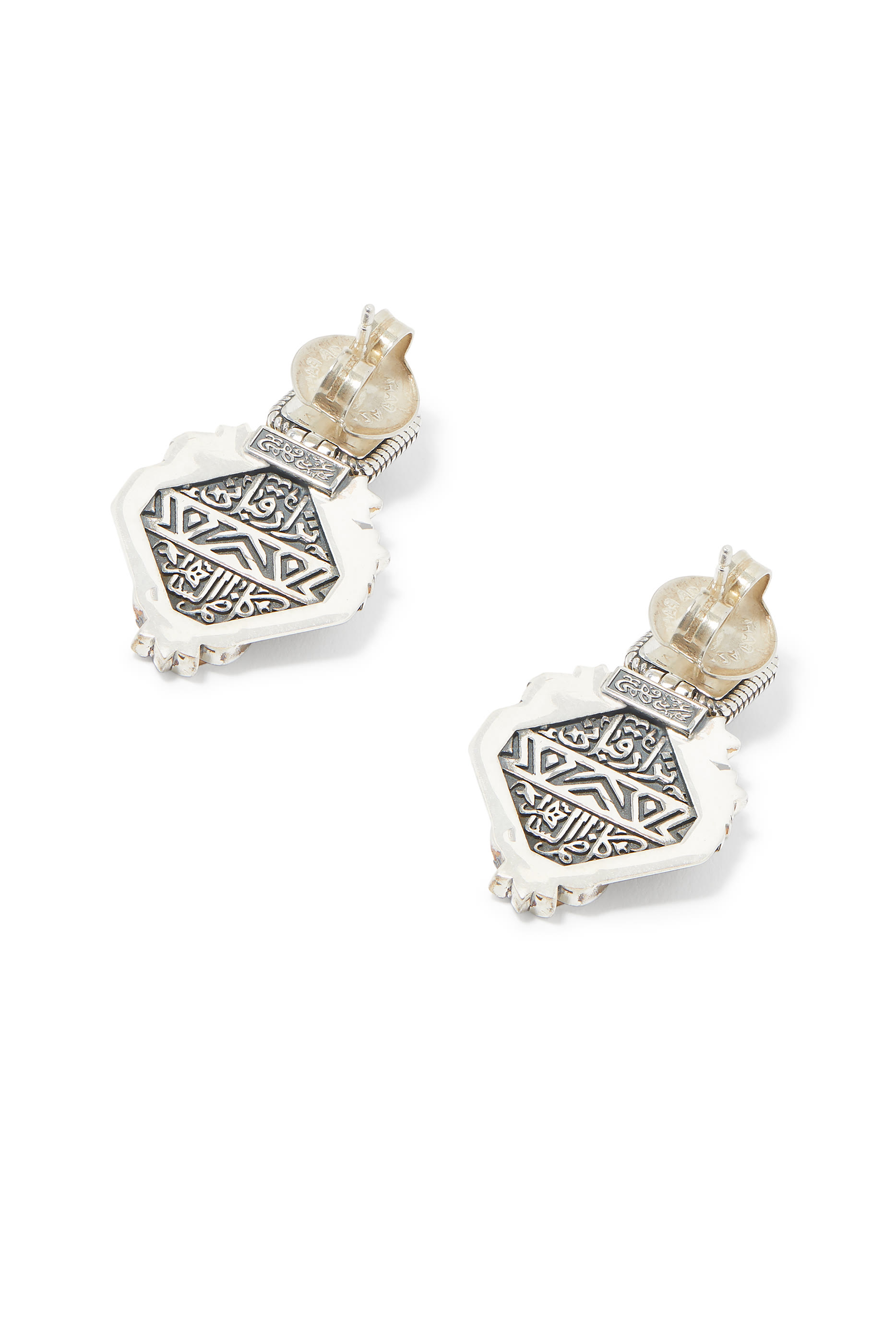 Nizar Qabbani Earrings, 18K Gold with Sterling Silver & Black Spinel