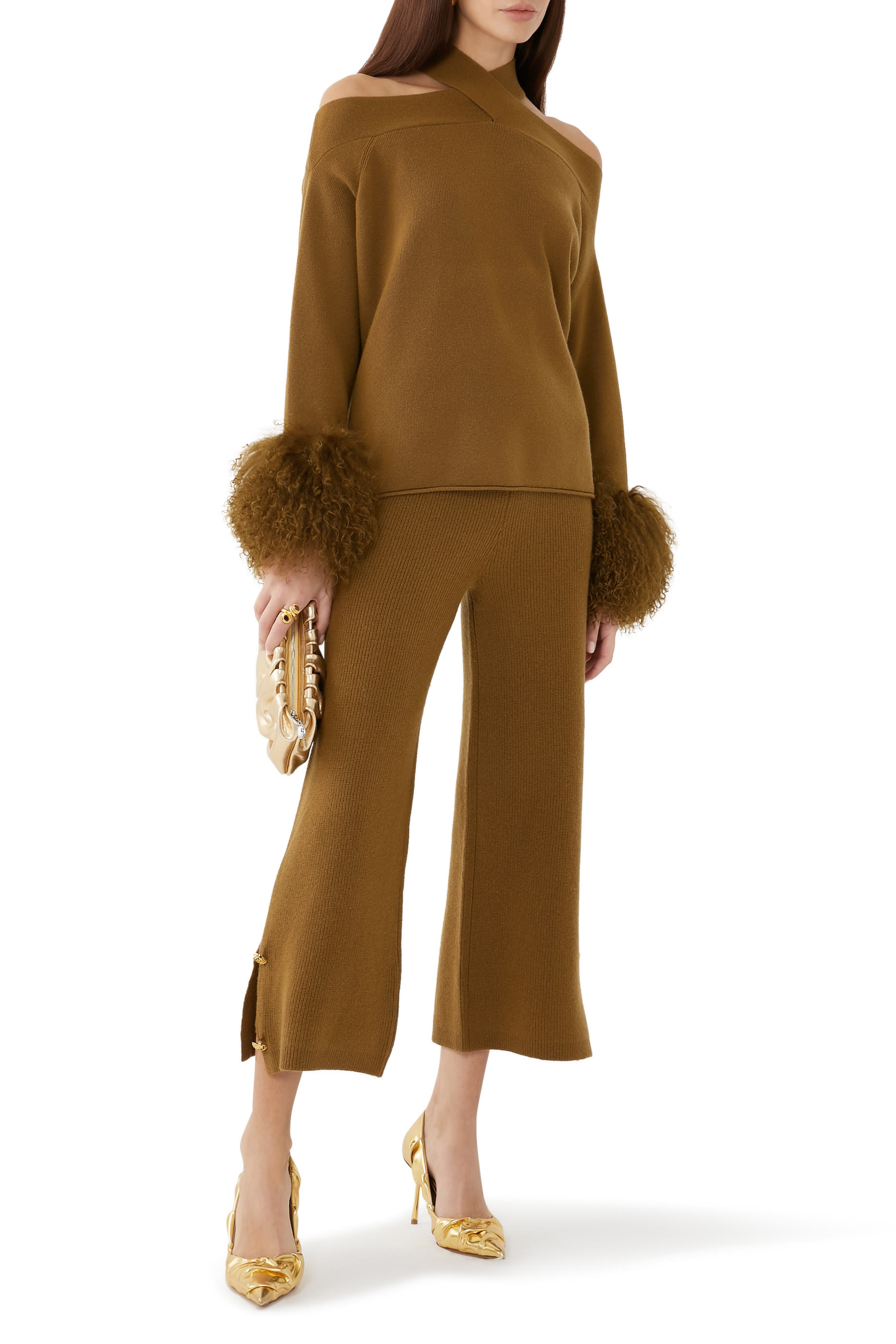 Criss-Cross Sweater With Shearling Cuffs