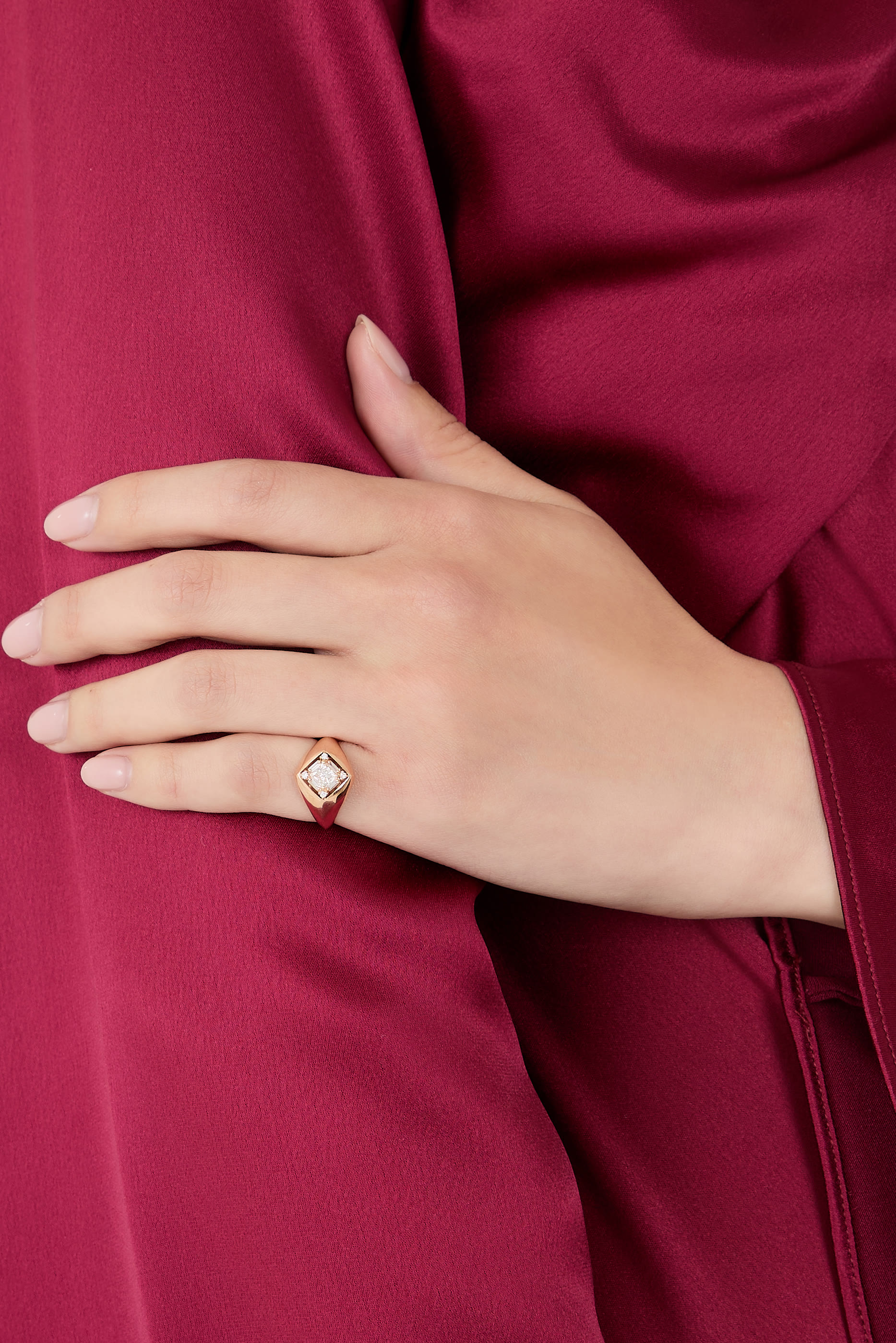 Princess Signet Ring, 18k Rose Gold & Diamonds