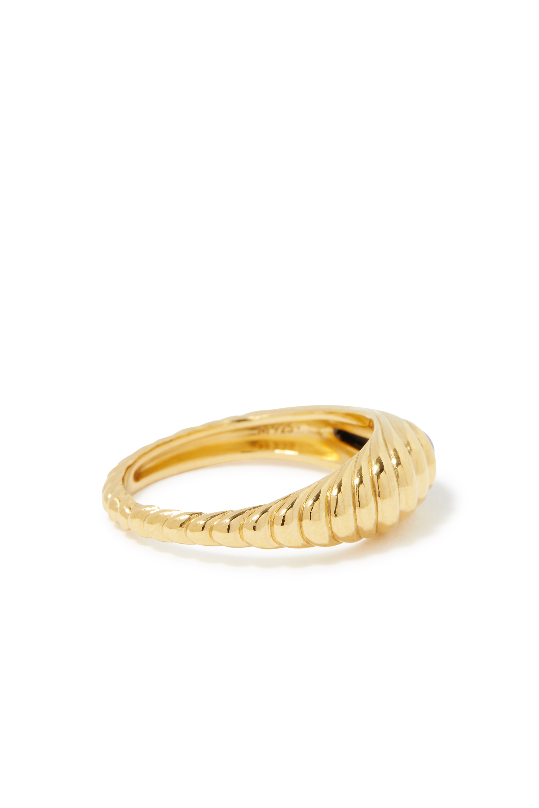Wavy Ridge Stacking Ring, 18k Gold-Plated Sterling Silver & Onyx