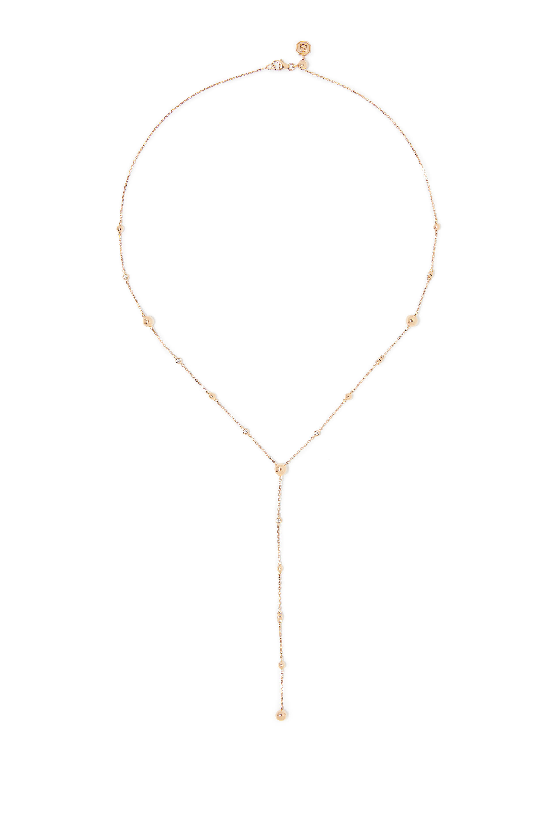 Japan Enishi Lariet Necklace, 18k Pink Gold and Diamonds