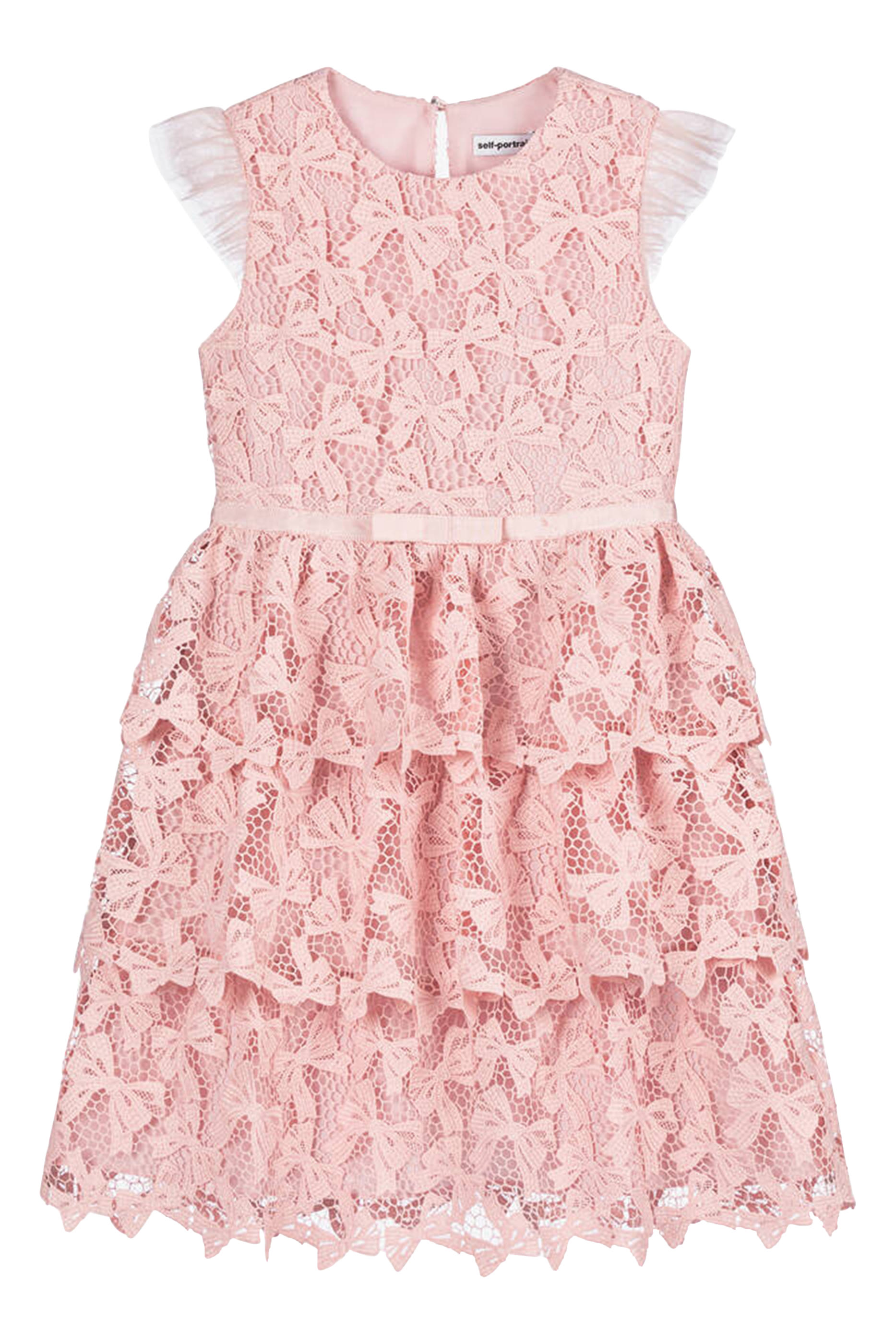 Kids Bow-Detail Tiered Lace Dress