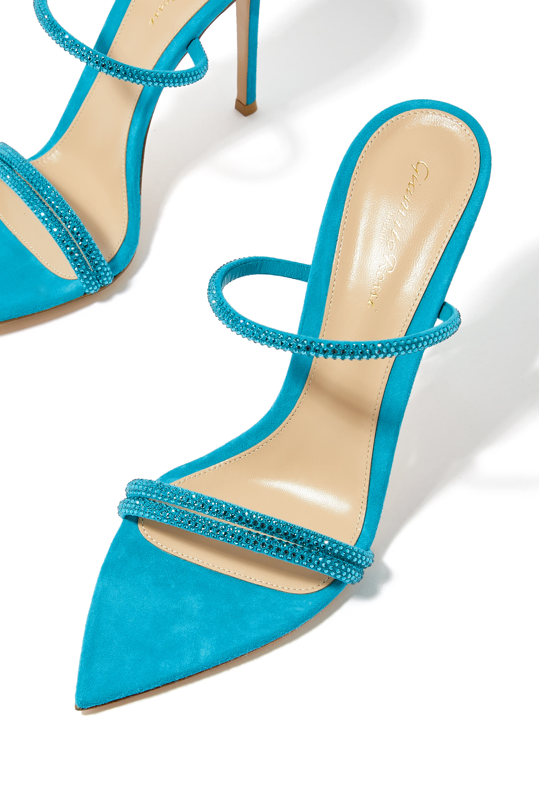 Cannes 105 Double Strap Strass Suede Open Toe Mules