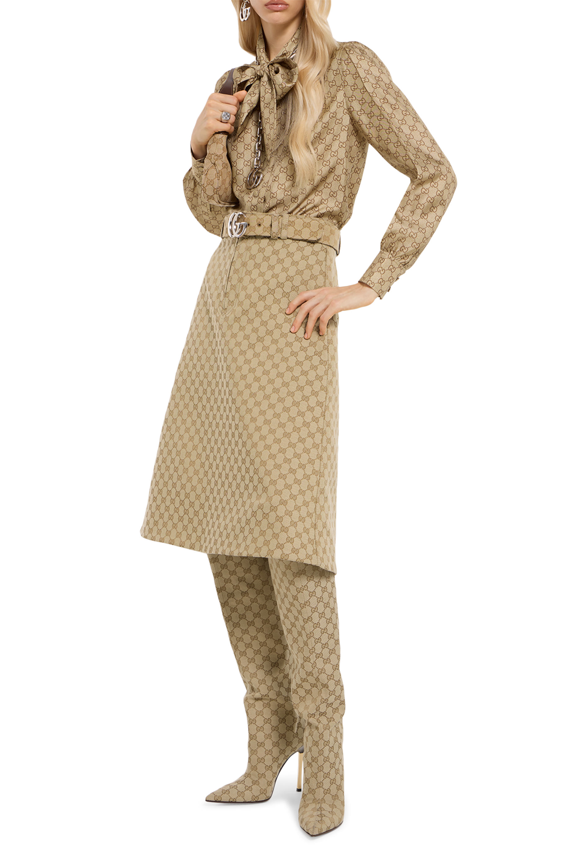 All-Over GG Print Silk Twill Shirt