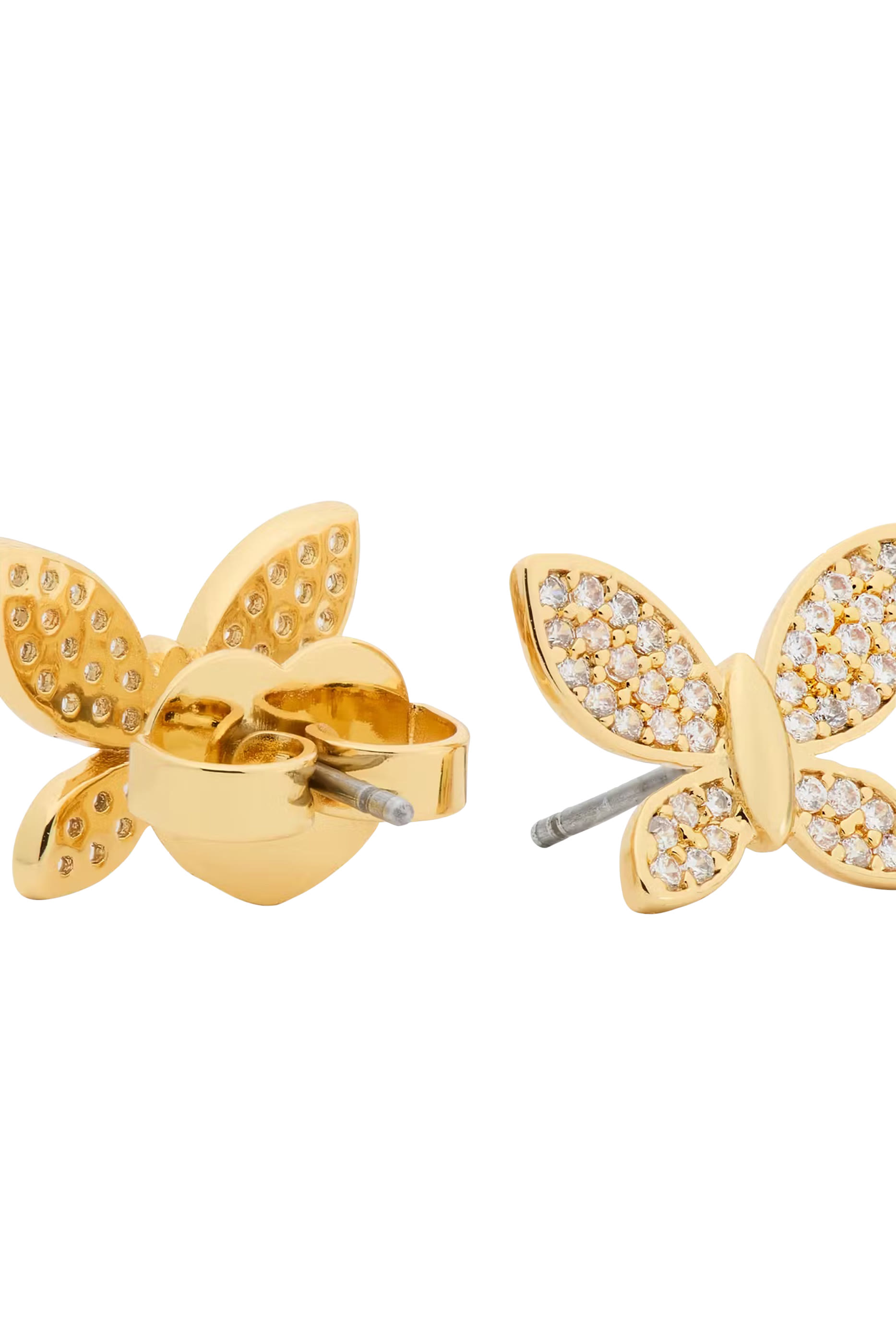 Lucky Charm Pav&eacute; Butterfly Studs, Plated Metal & Cubic Zirconia, Surgical Steel Posts