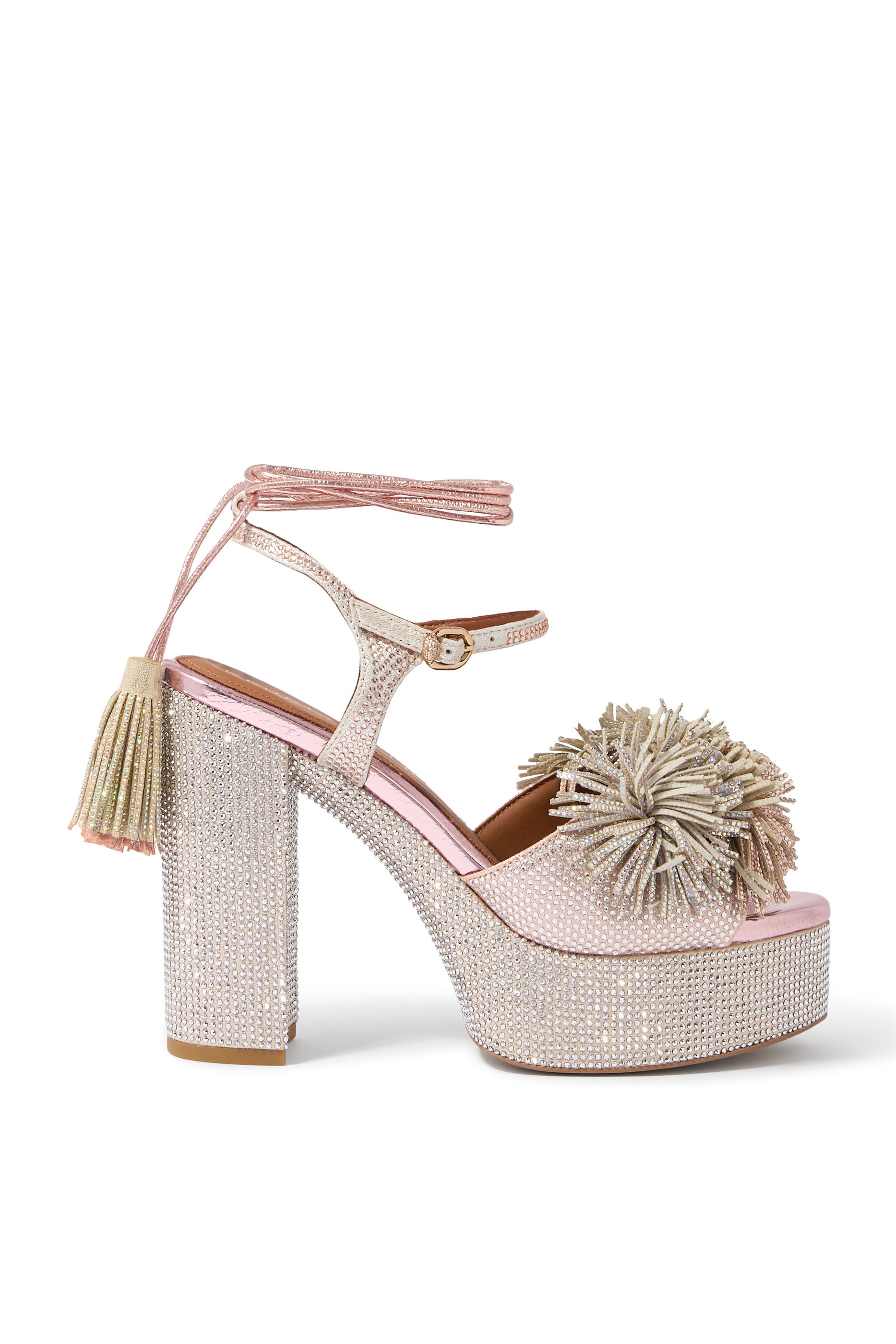 Pom Pom Tie Platform Sandals 125