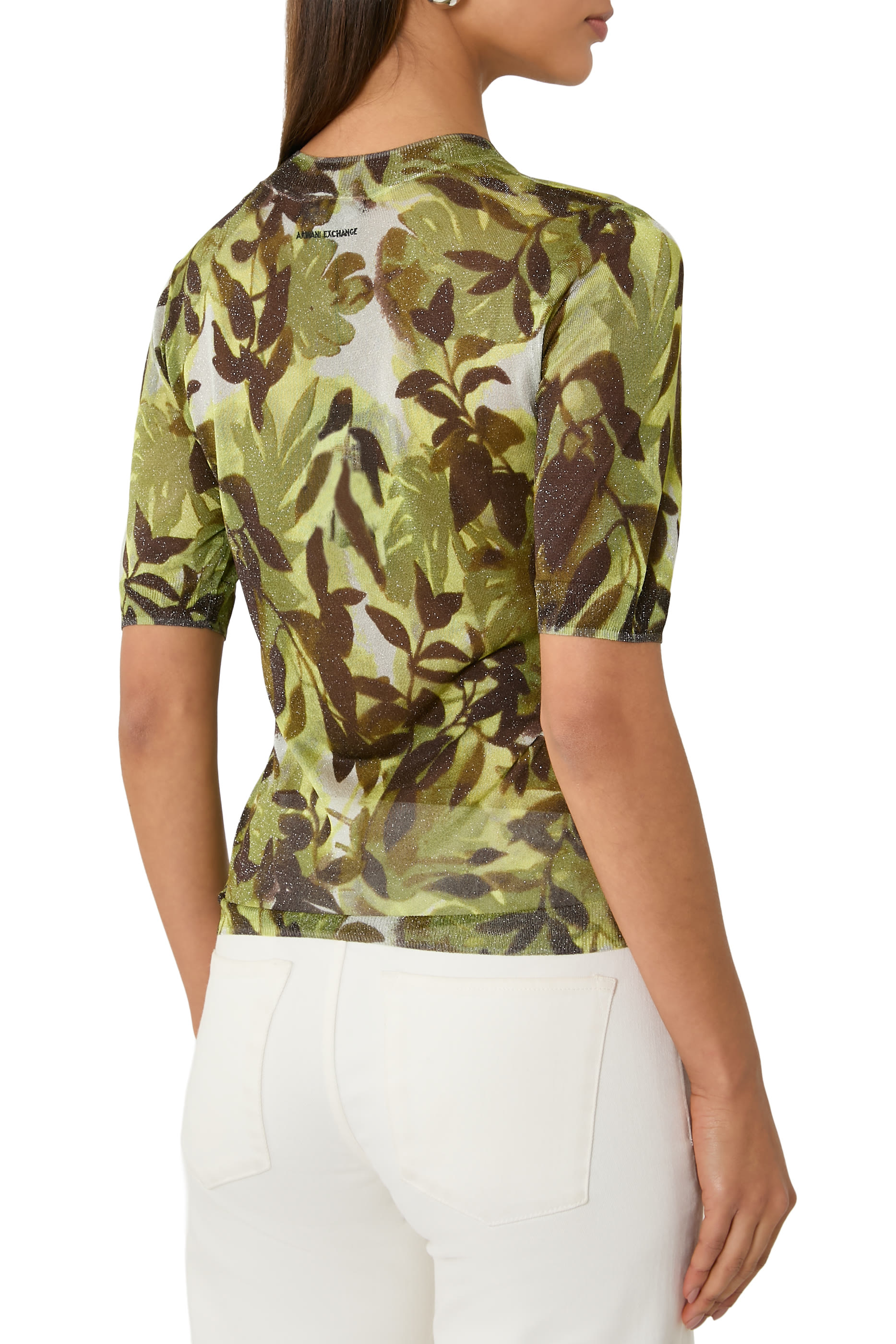 Ibiza Leaves Print Short Sleeves Top