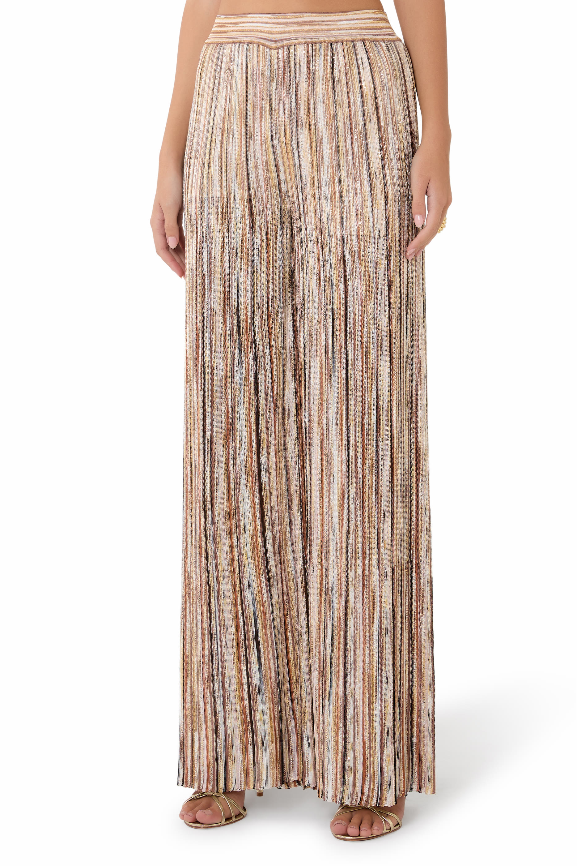 Wide Chevron Lamé Viscose Trousers