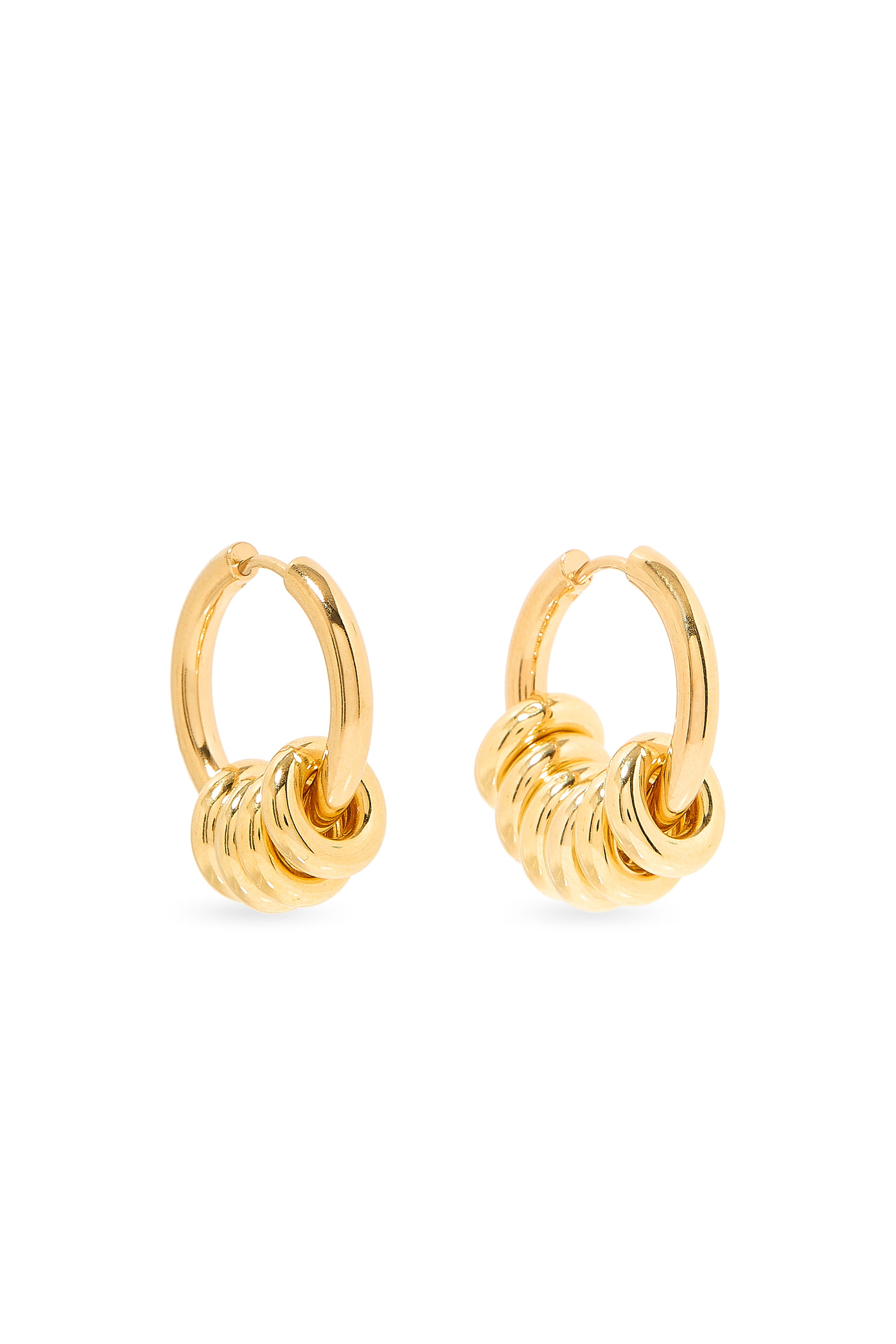 Hoop Earrings with Rings, 24K Yellow Gold