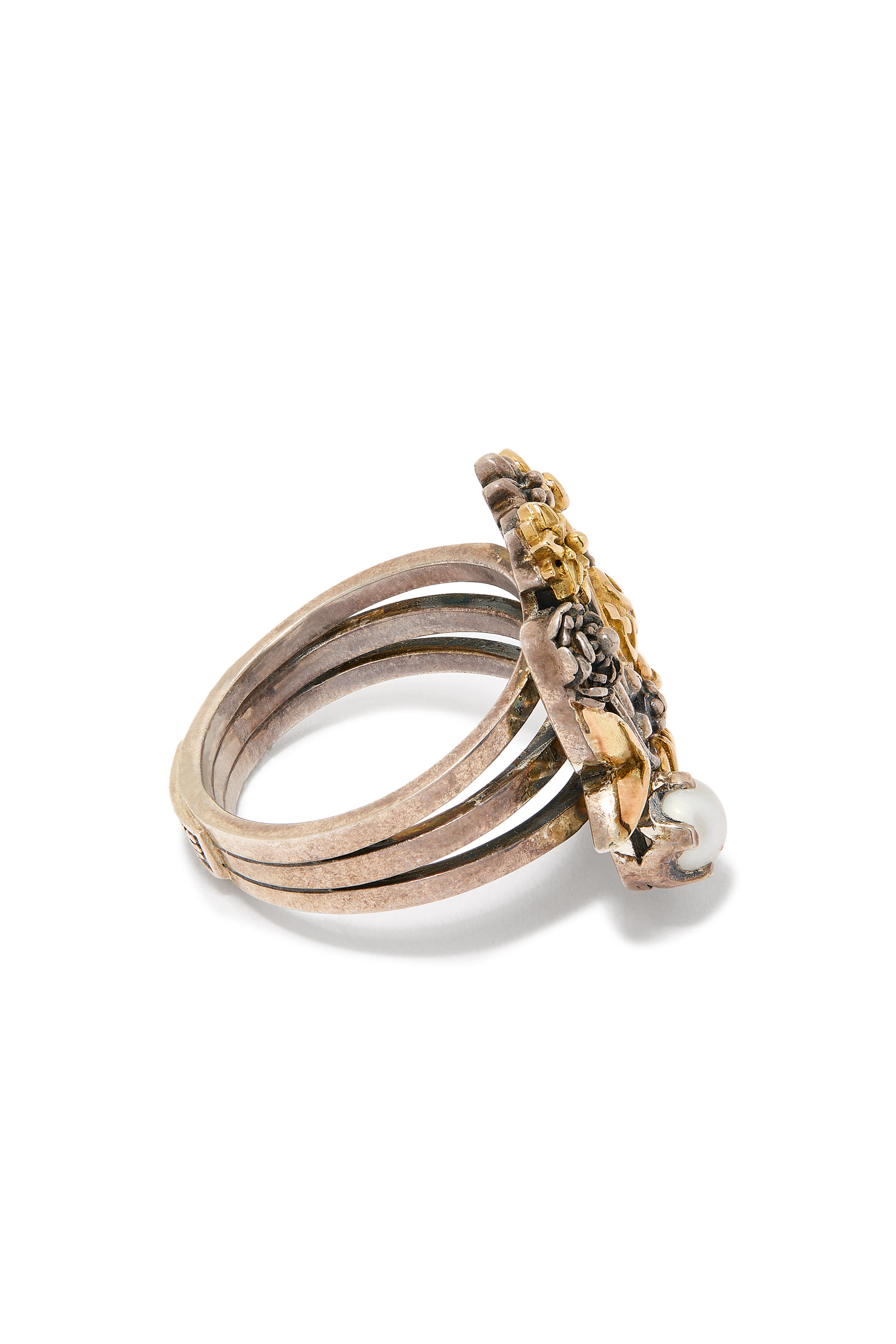 Blessing Ring, 18K Yellow Gold, Sterling Silver, Nature Pearl & Sapphire