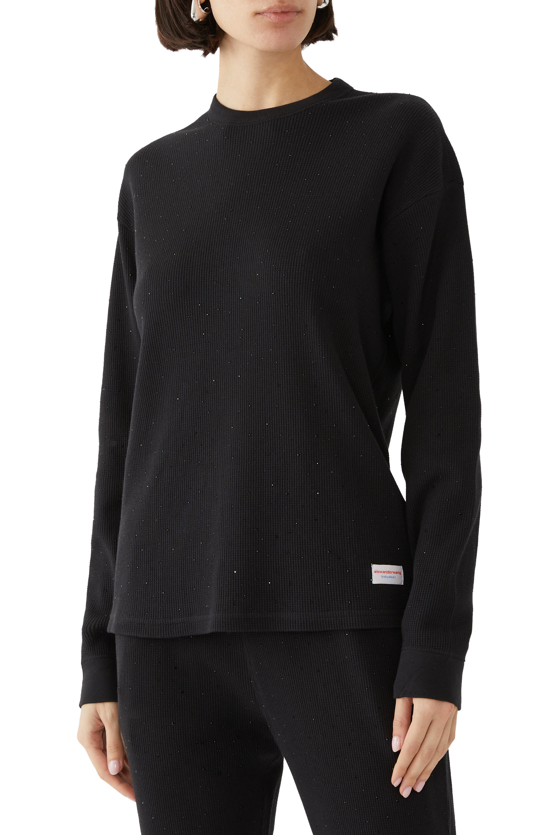 Crystal Hotfix Crewneck Long-Sleeve Tee