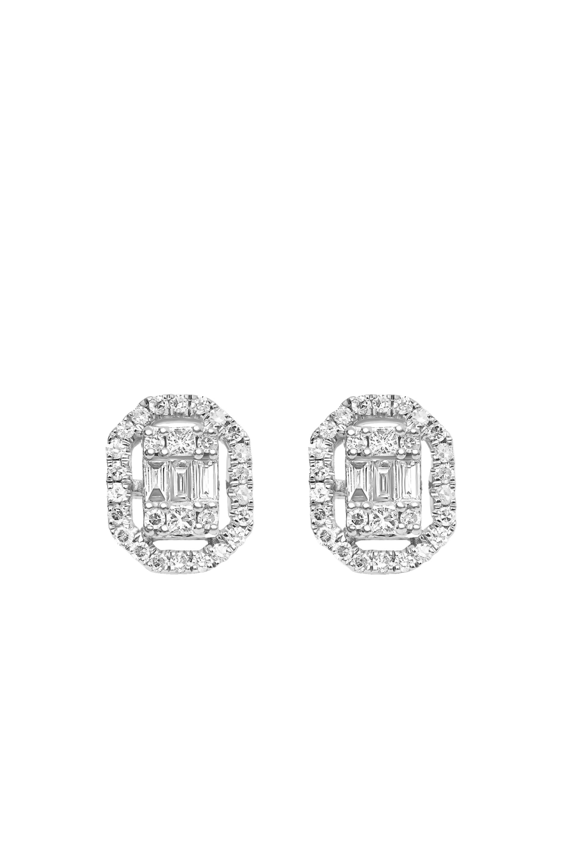 Union Square Baguette Stud Earrings, 18K White Gold & Diamonds