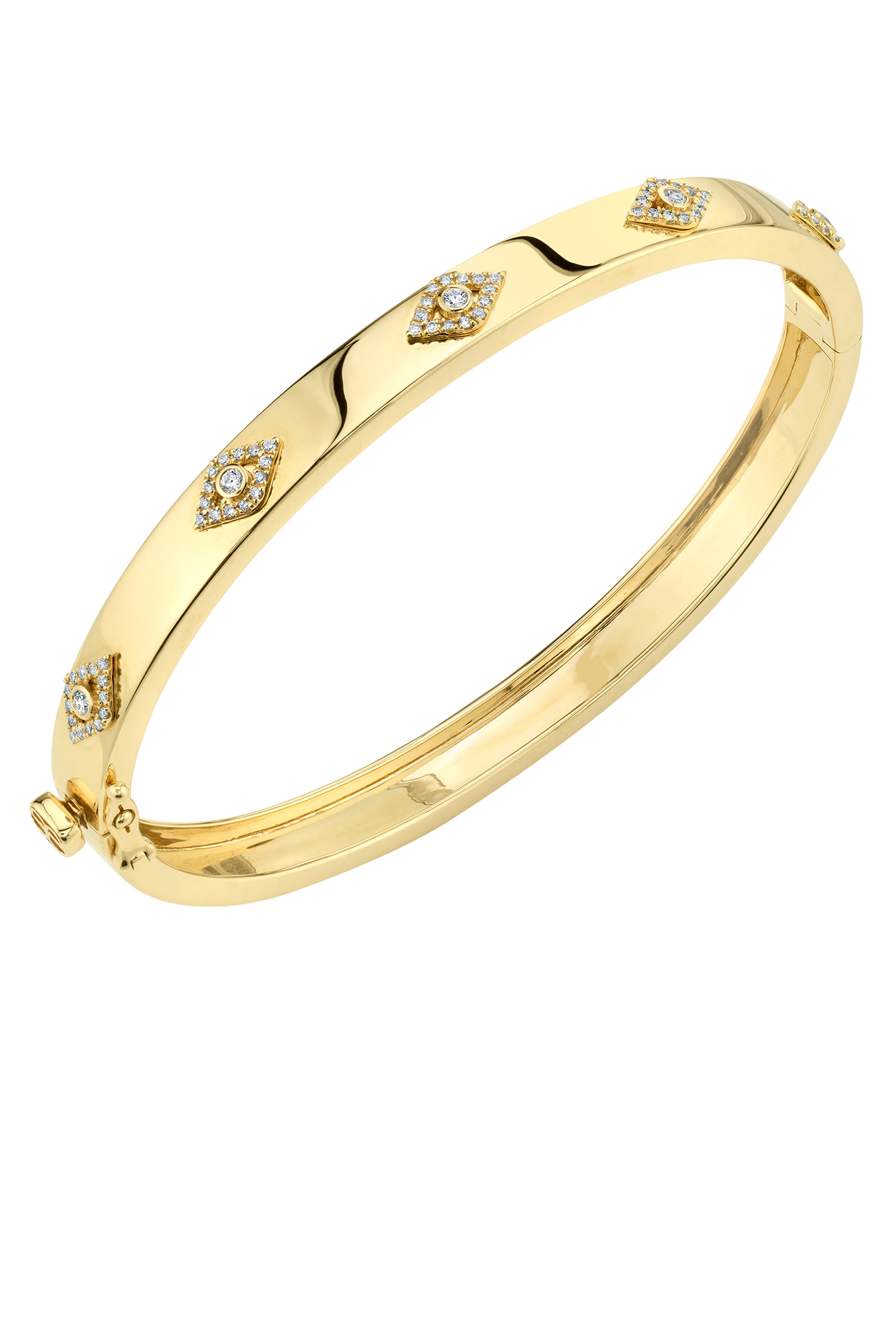 Bezel Evil Eye Bangle, 14k Yellow Gold & Diamonds