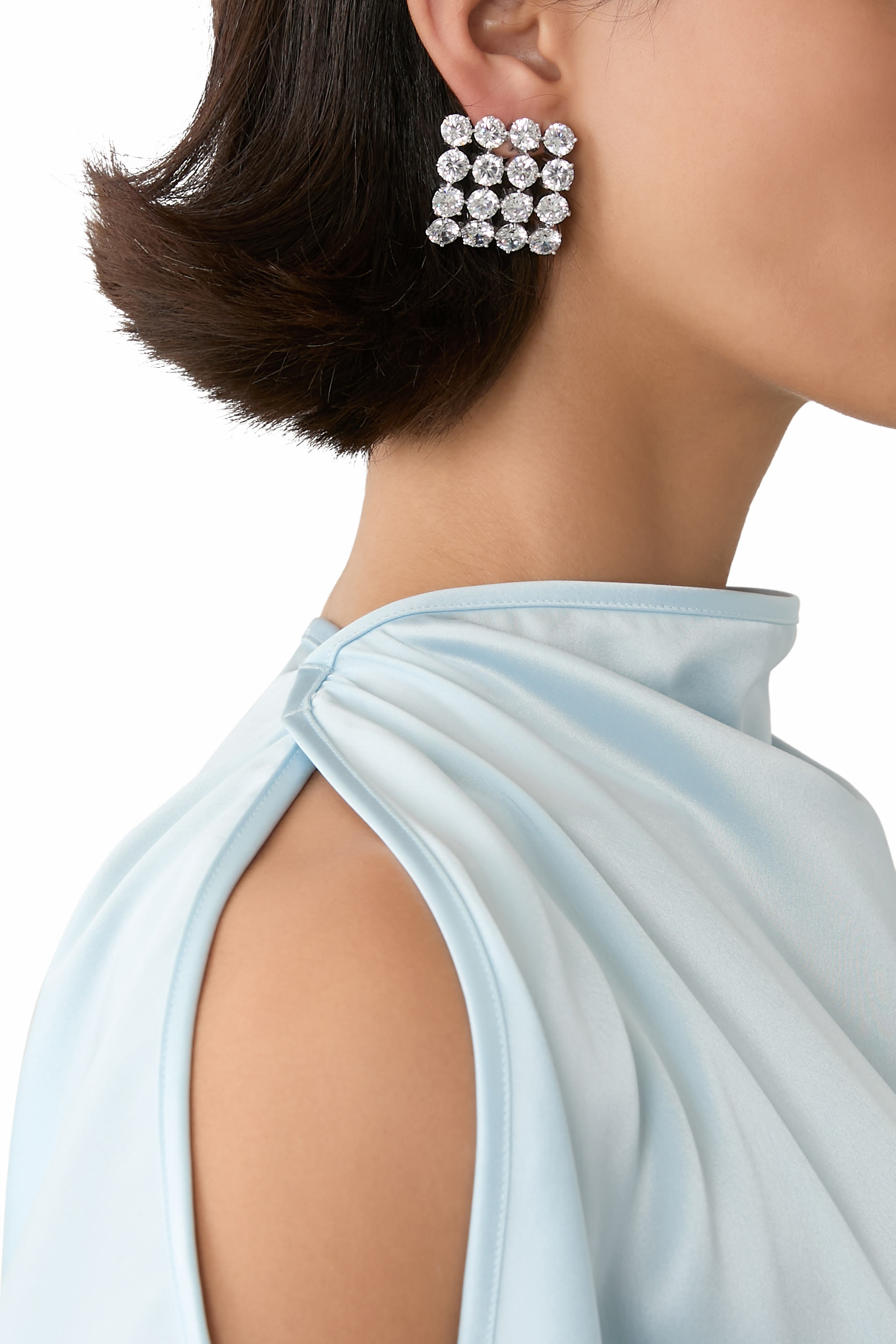 Square Crystal Earrings, Recycled Sterling Silver Plated in Rhodium & Zirconia