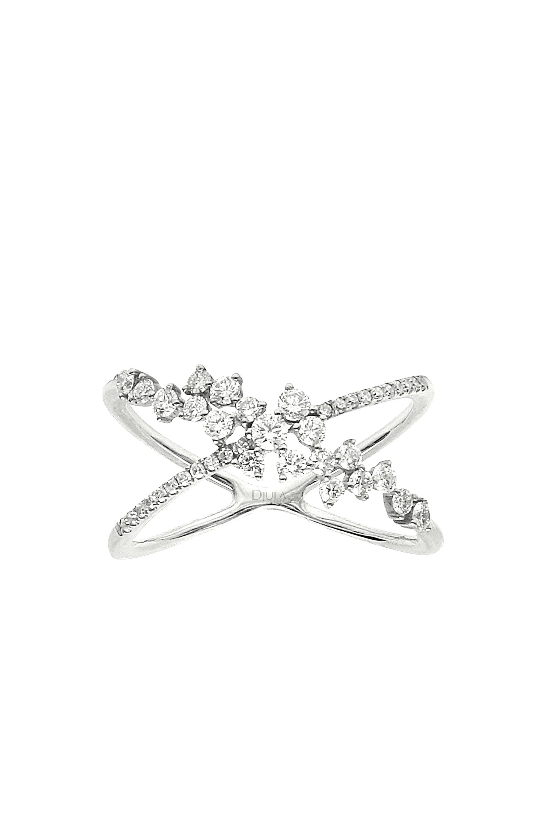 Fairytale Crossed Ring, 18K White Gold & Diamonds