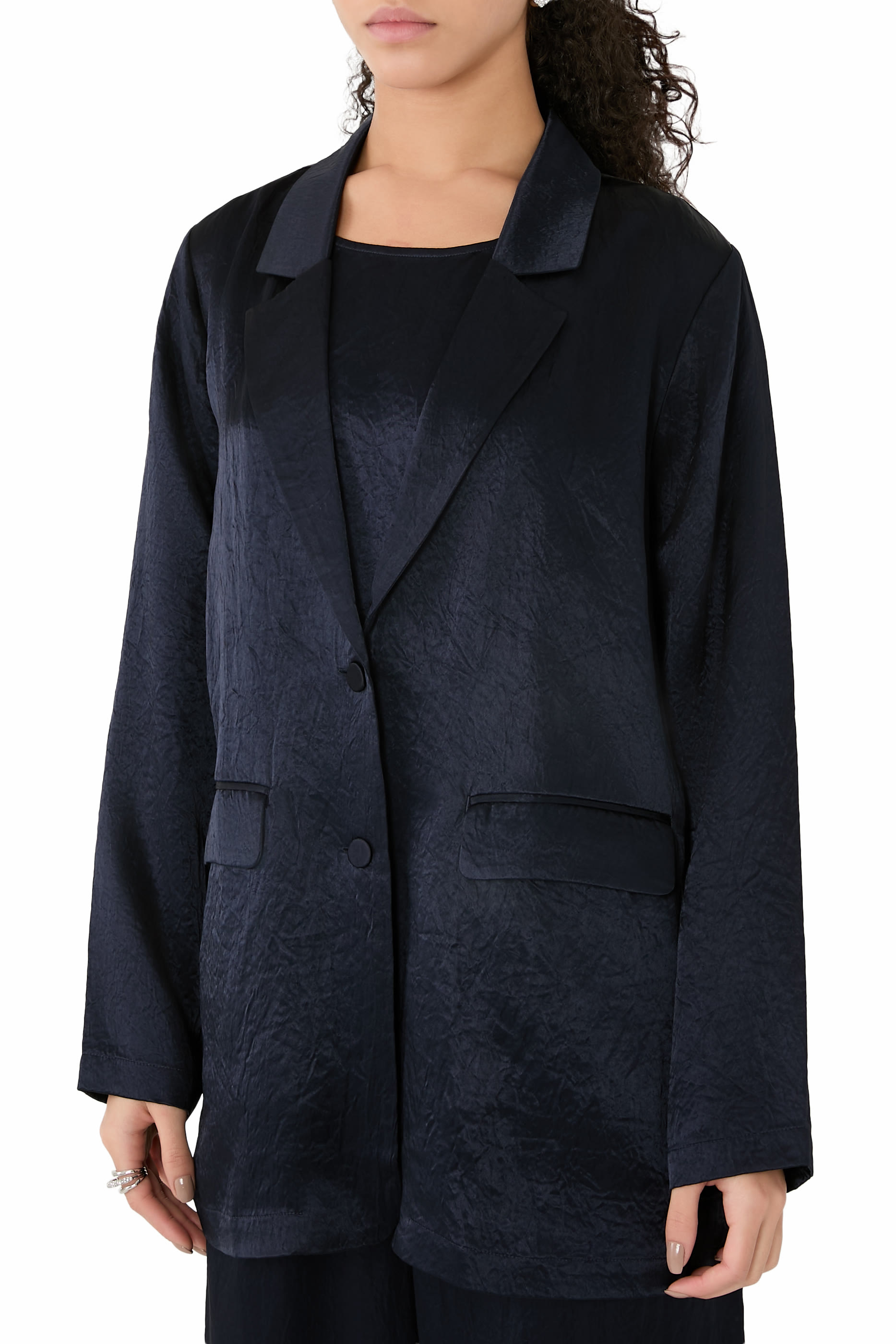 Textured Satin Long Blazer