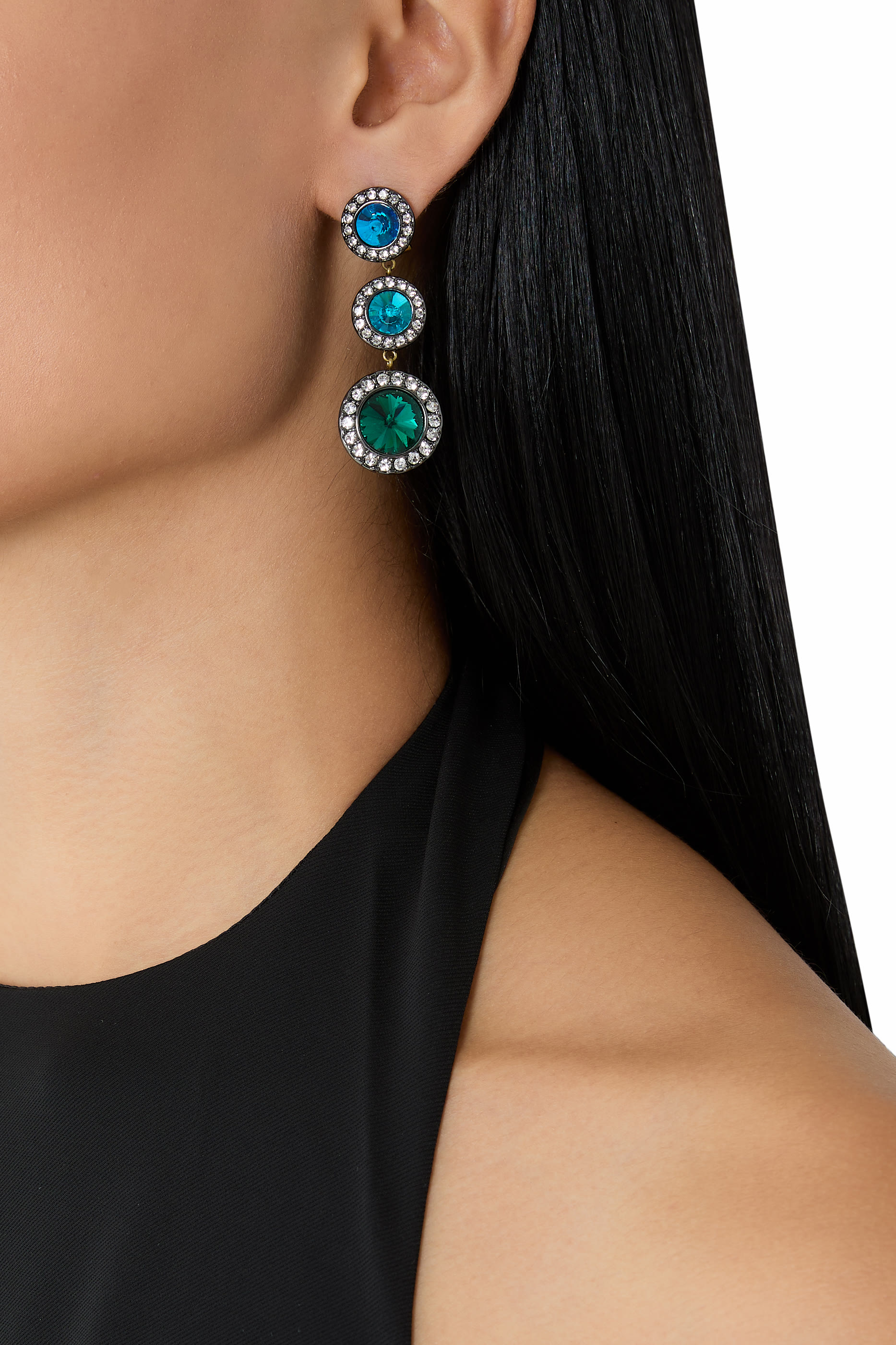 Octavia Linear Earrings, Brass & Crystals