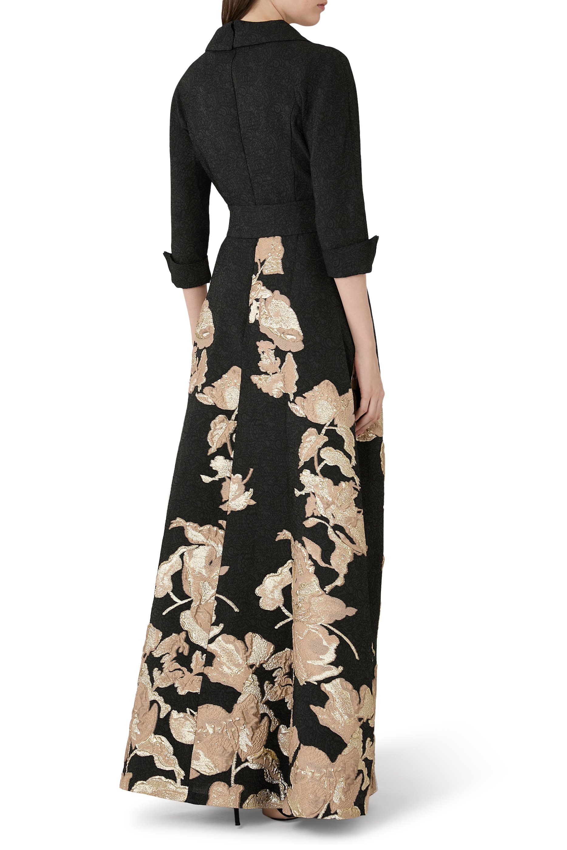 Metallic Jacquard Floral Shirtdress Gown
