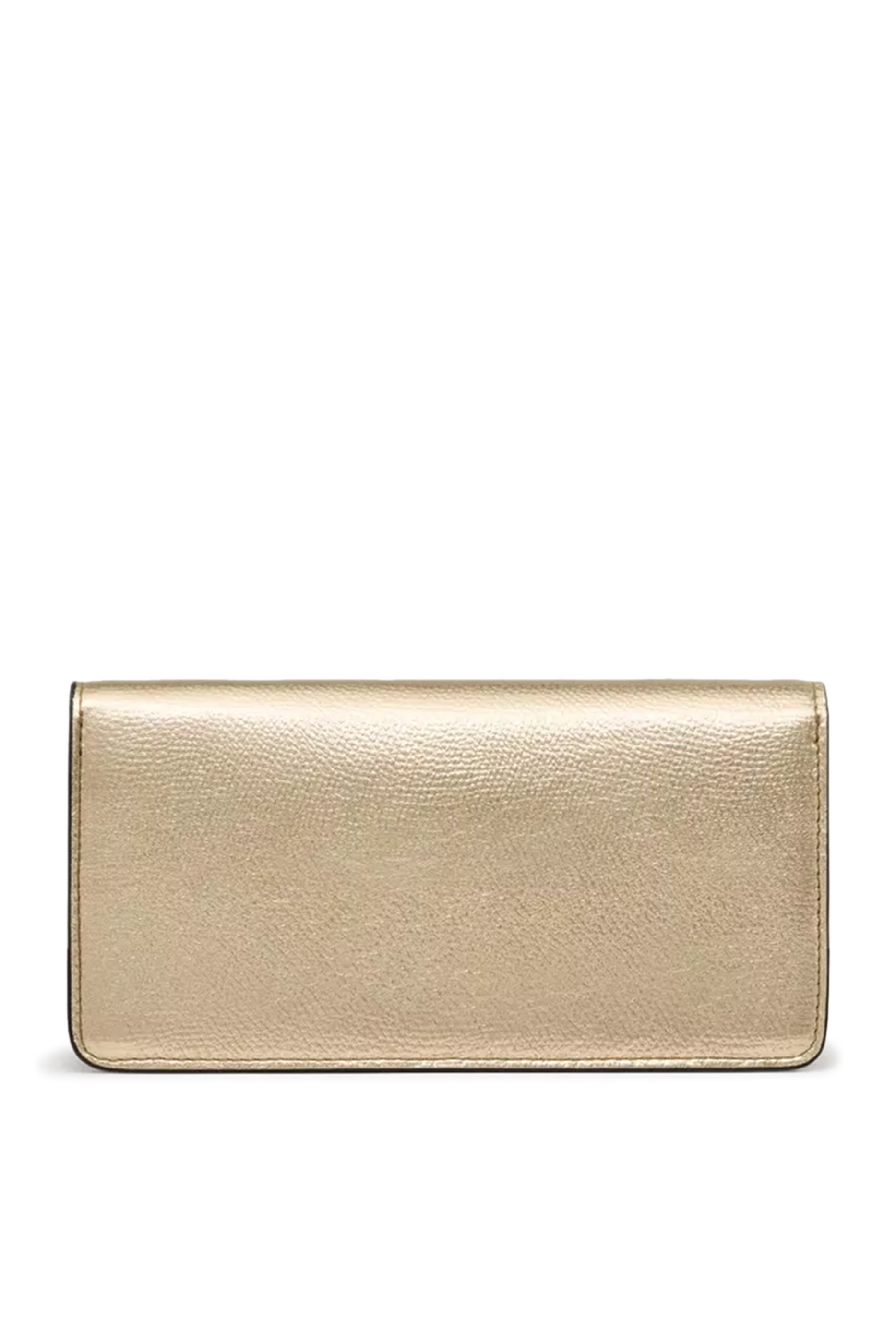 VLogo Signature Metallic Grainy Calfskin Wallet With Chain