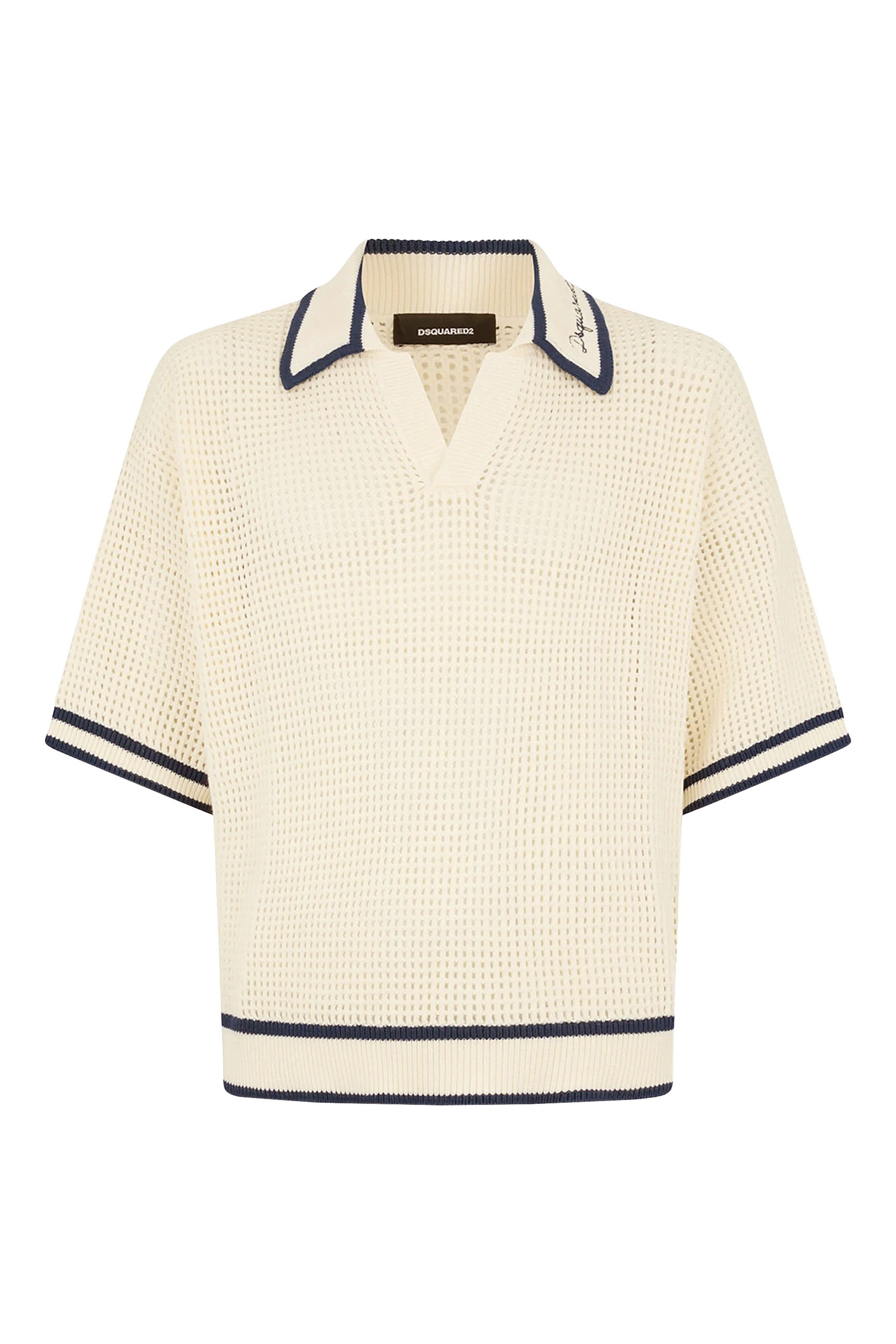  Open Work Knit Polo T-Shirt