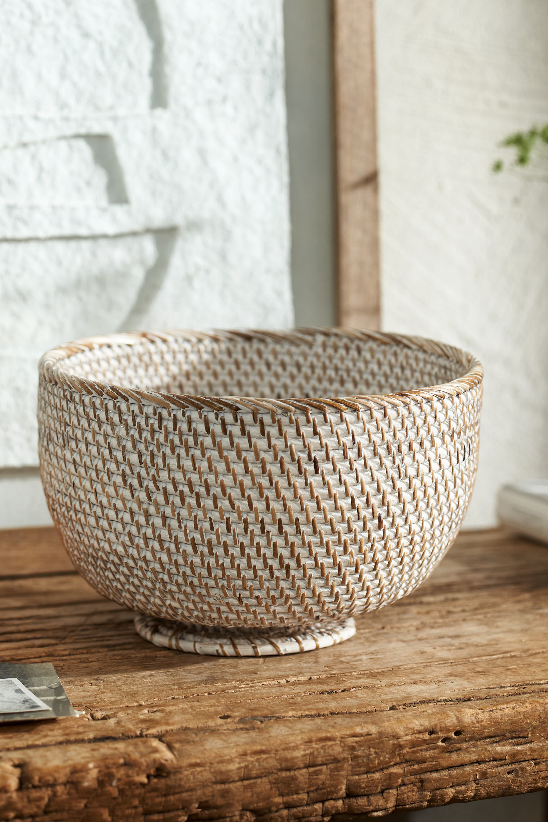 Whitewashed Rattan Deep Bowl