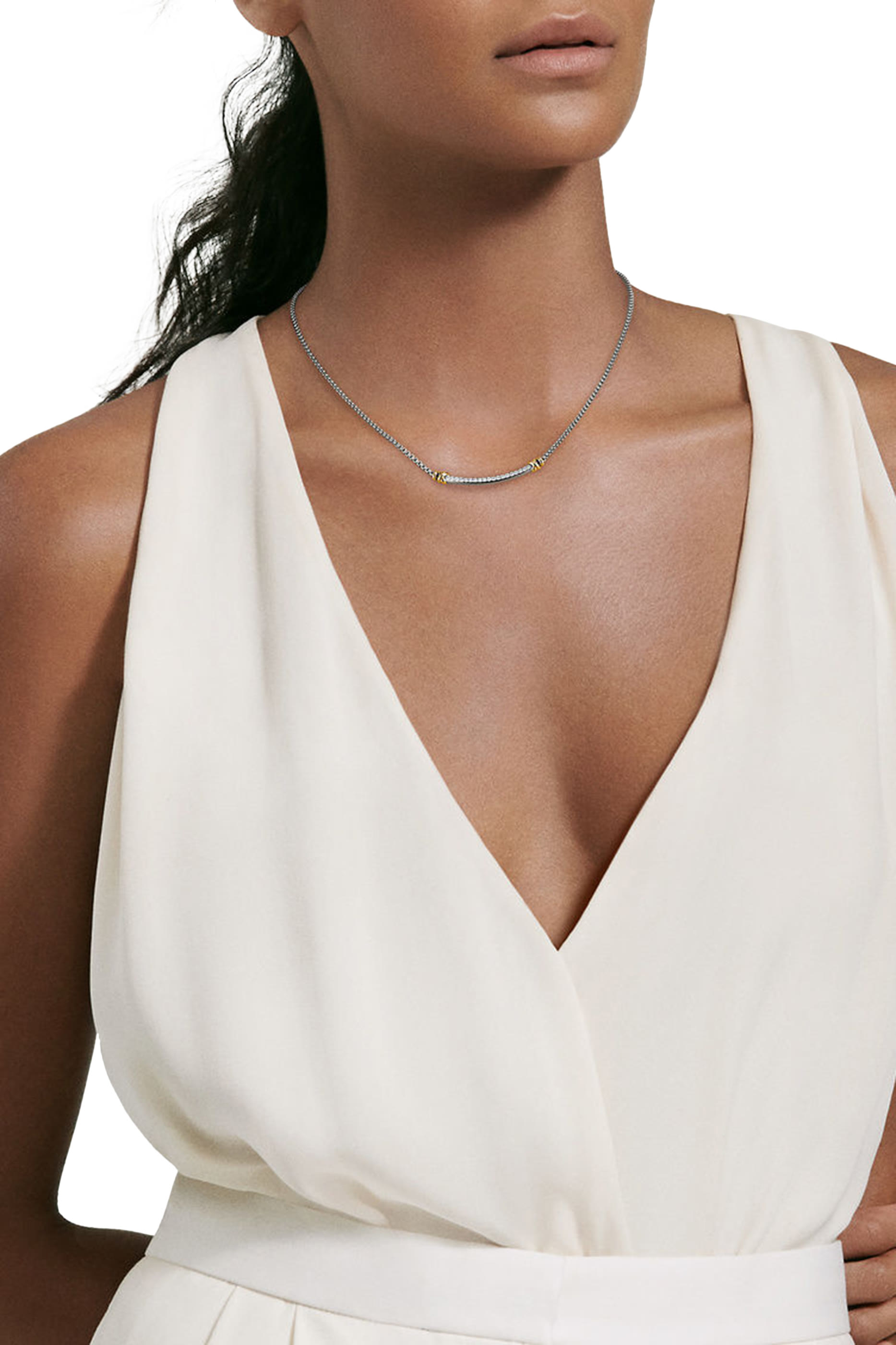 Petite Helena Wrap Station Necklace, Sterling Silver with 18K Yellow Gold & Diamonds